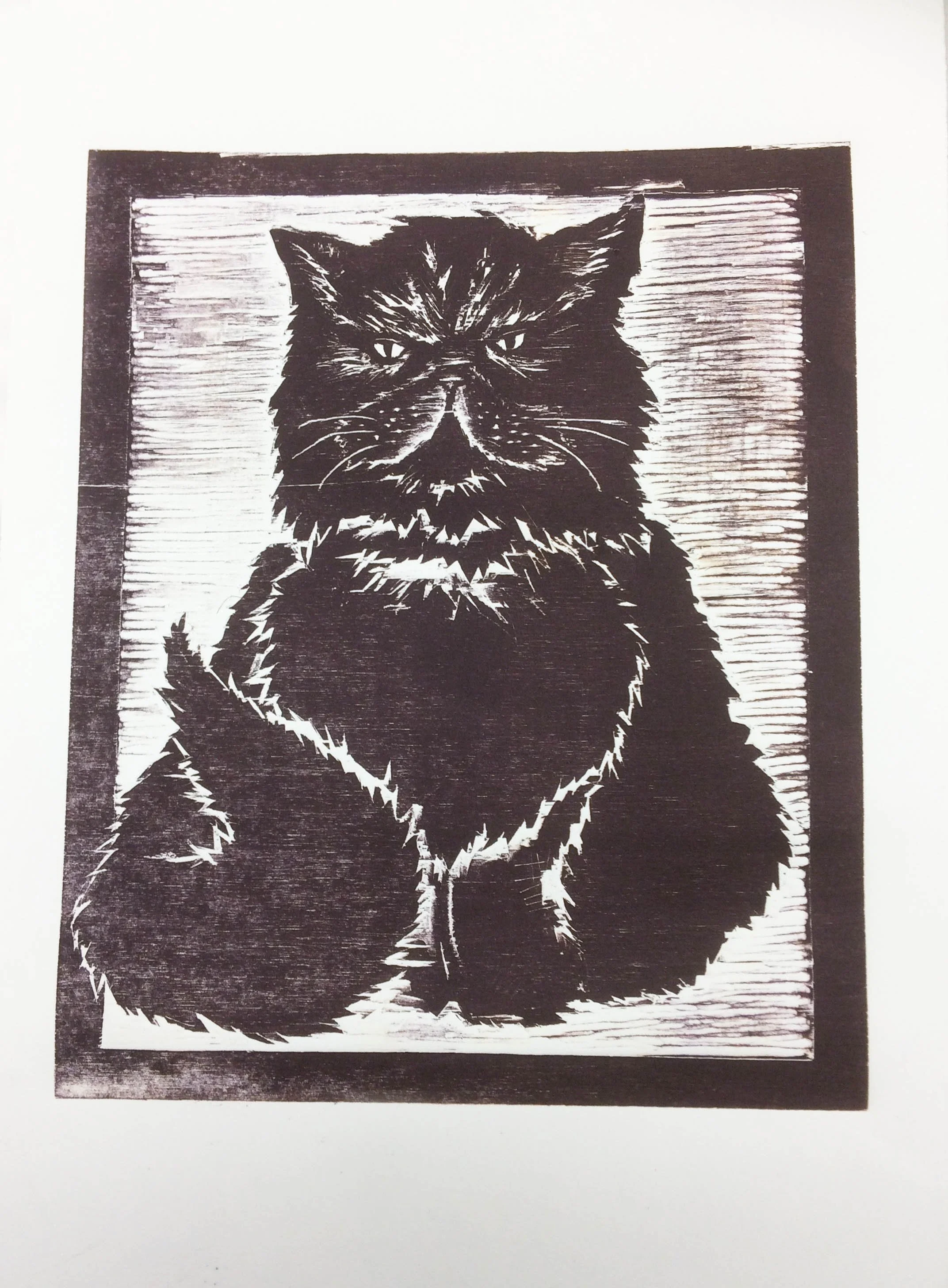 'Curmudgeon' woodcut print by Alix Gowan.