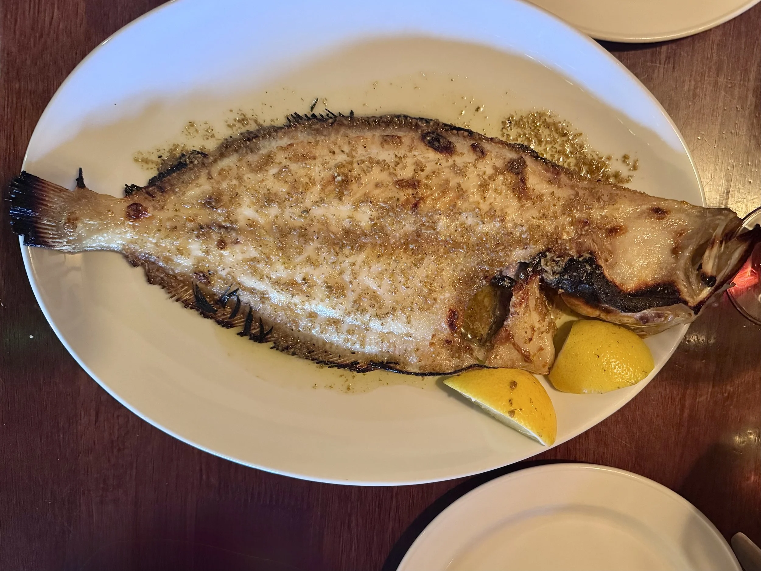Shared roasted sole with lemon and fennel seed at the Pheasant, St Newlyn East