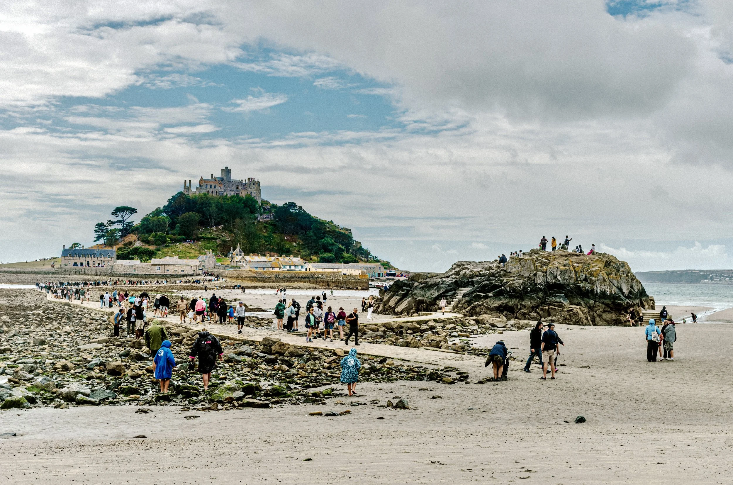 St Michael's Mount from Marazion shore under blue skies