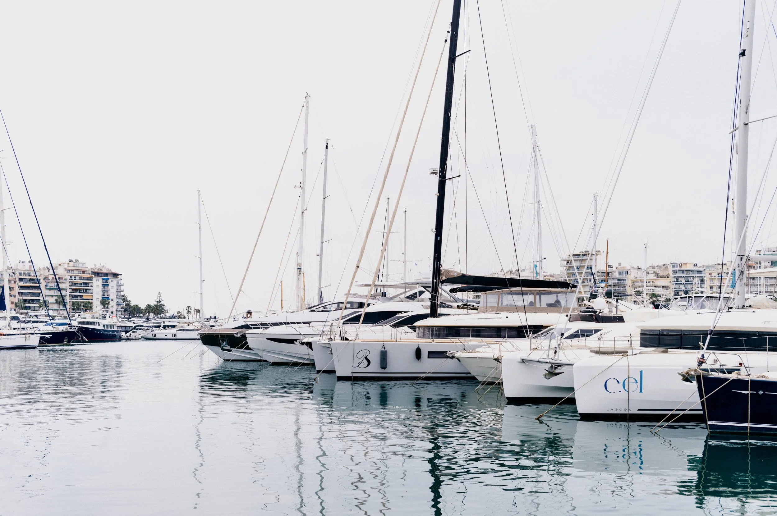 Piraeus Port waterfront Athens Greece with boats moored in harbour