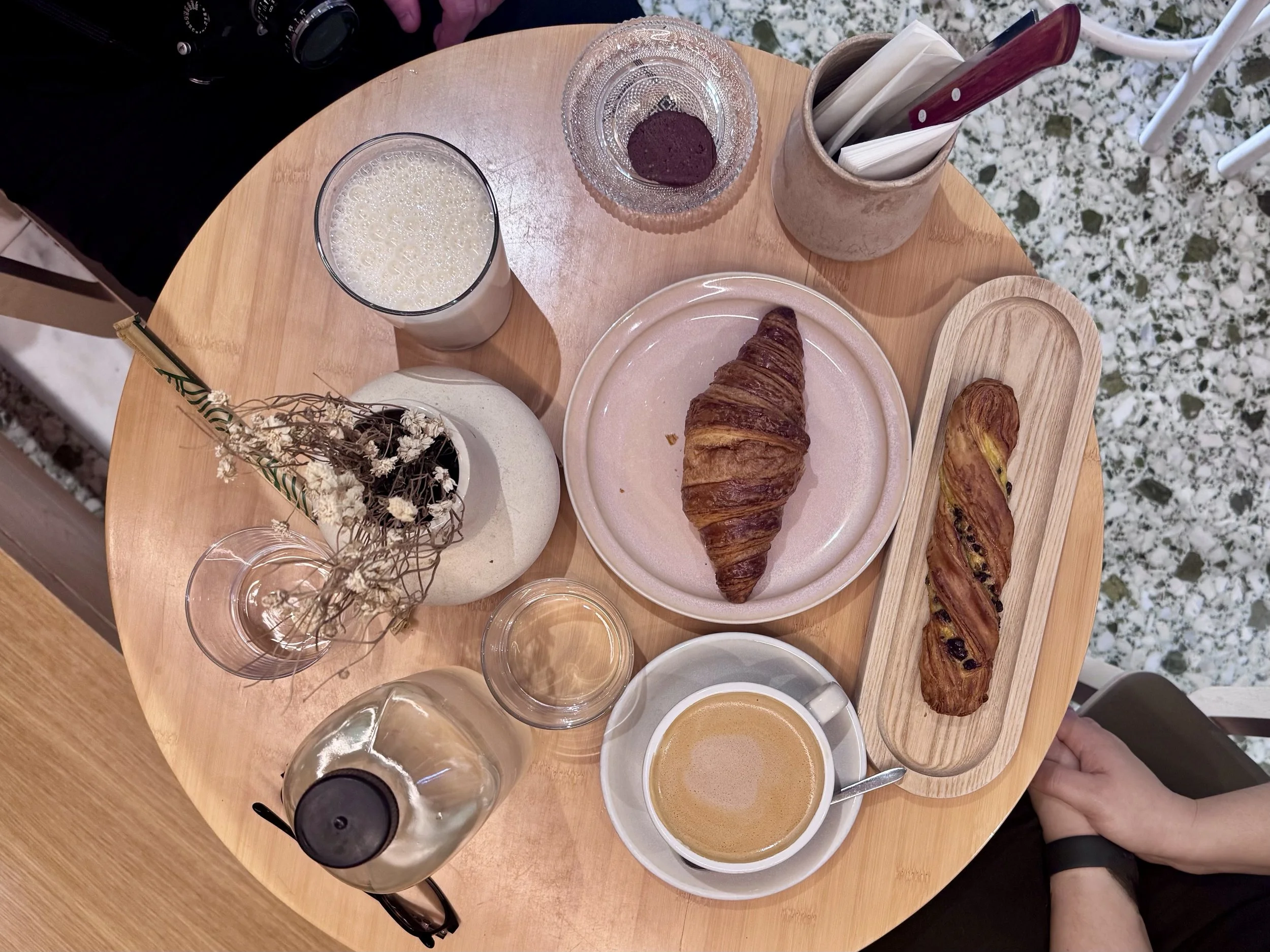 Pastries coffee and smoothie at Warehouse Assemblage bar and cafe Psirri Athens Greece