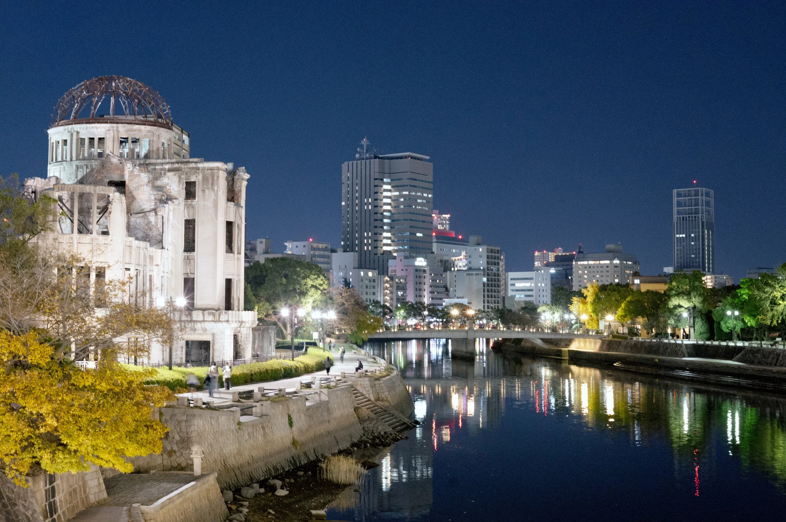Atomic Bomb Dome lit up at night