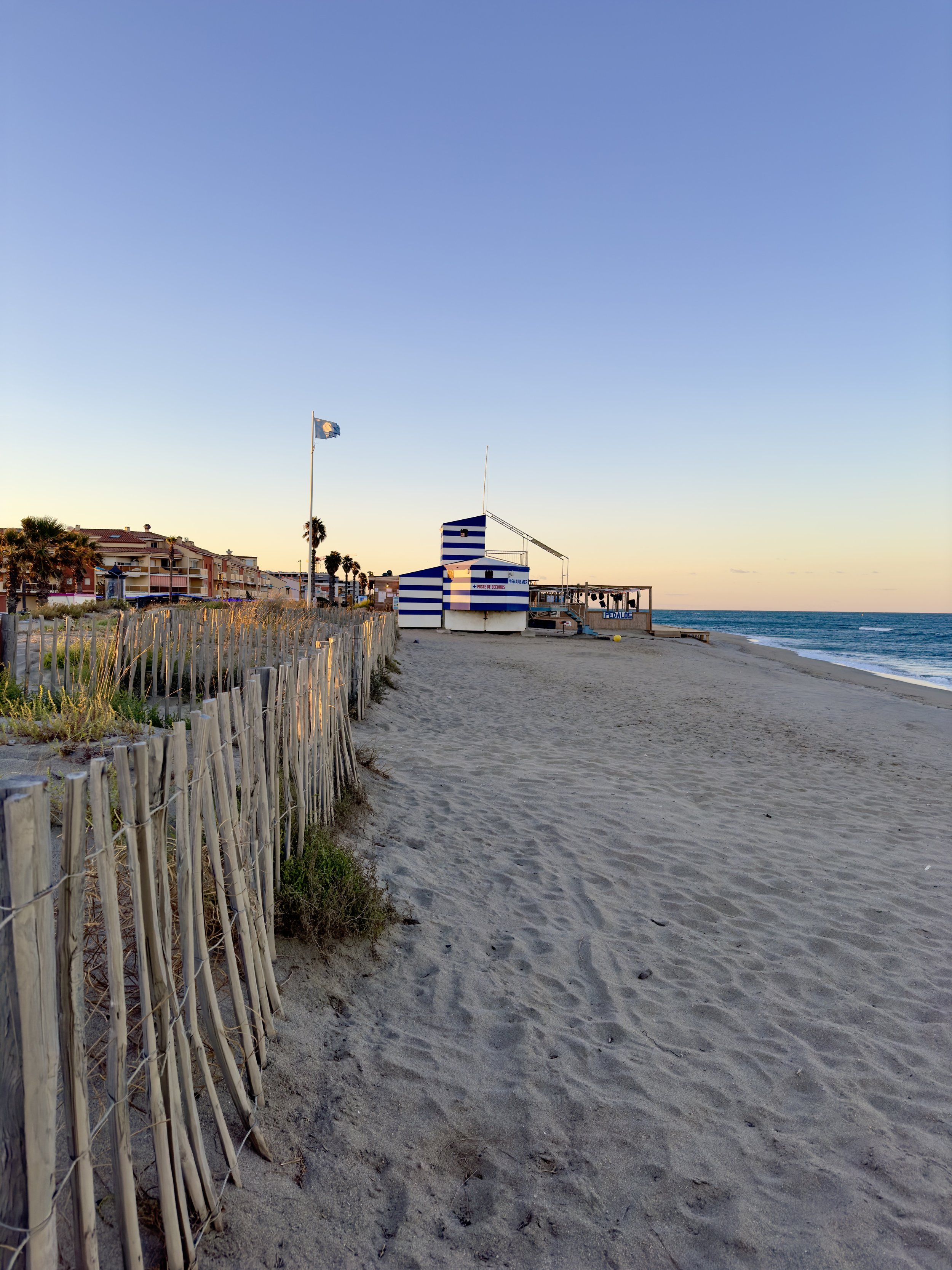 Sainte-Marie-La-Mer beach at sunrise – peaceful South of France coastal town