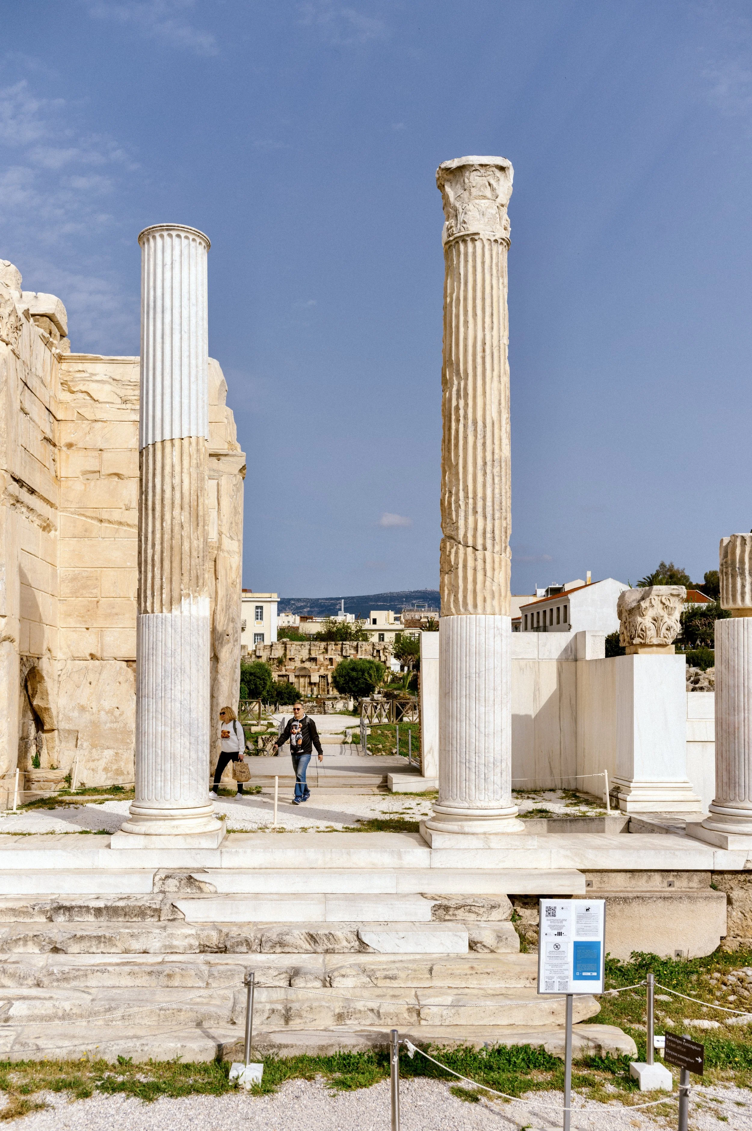 Exterior wall and columns of Hadrian's Library in Athens Greece photographed in daylight