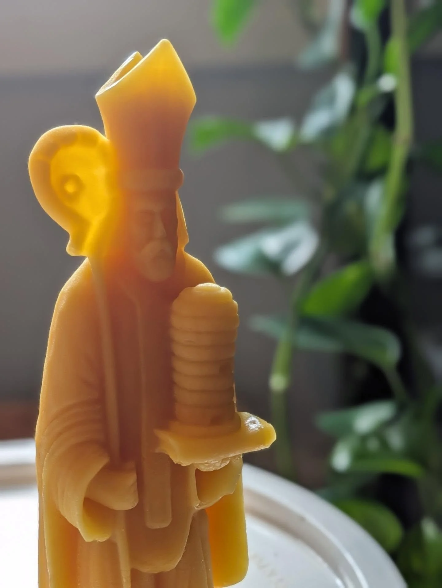 St. Ambrose coming to rock out at Rocktember tonight at @ourladyauroraoh. Freshly made this morning with beeswax from our Glory Bee hives. He is part of our trivia this evening when buying honey so hopefully you see this post and get your answer righ