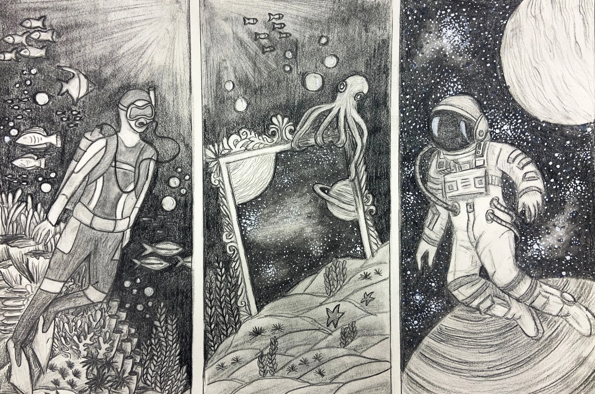 Colliding Worlds ~ Pencil on paper