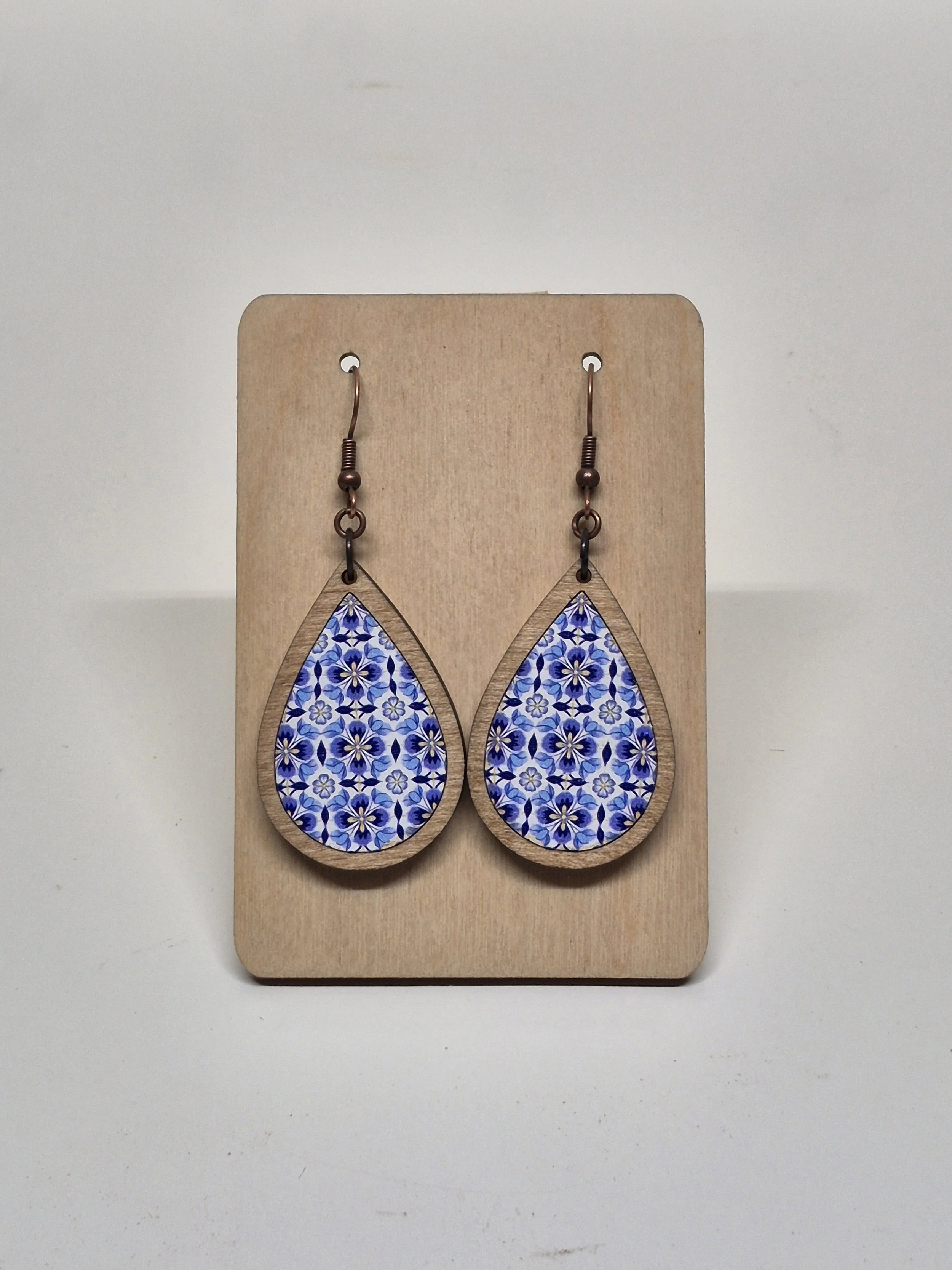 Blue Floral Teardrop Earrings