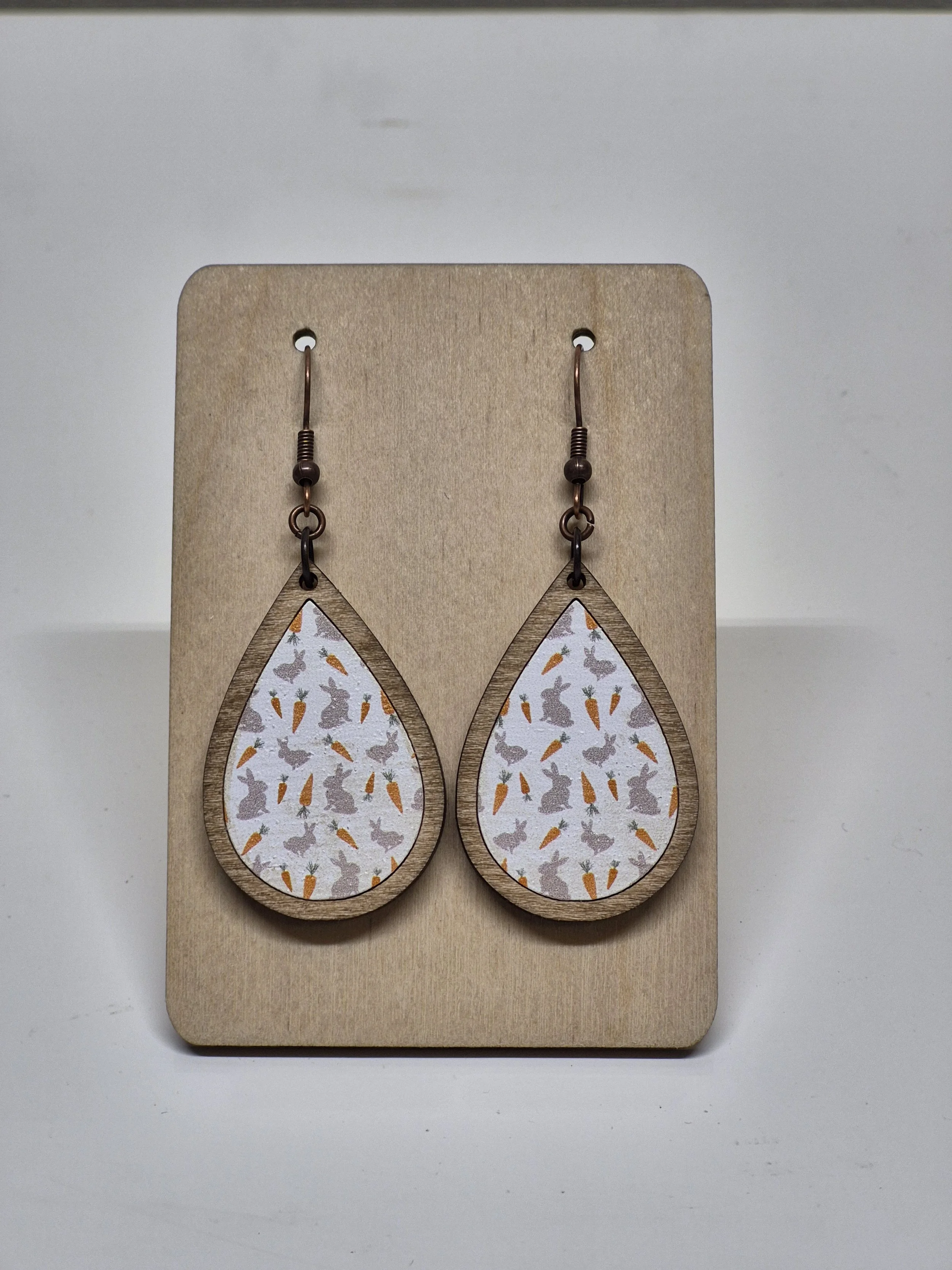 Bunny and Carrots Inlay Teardrop Earrings
