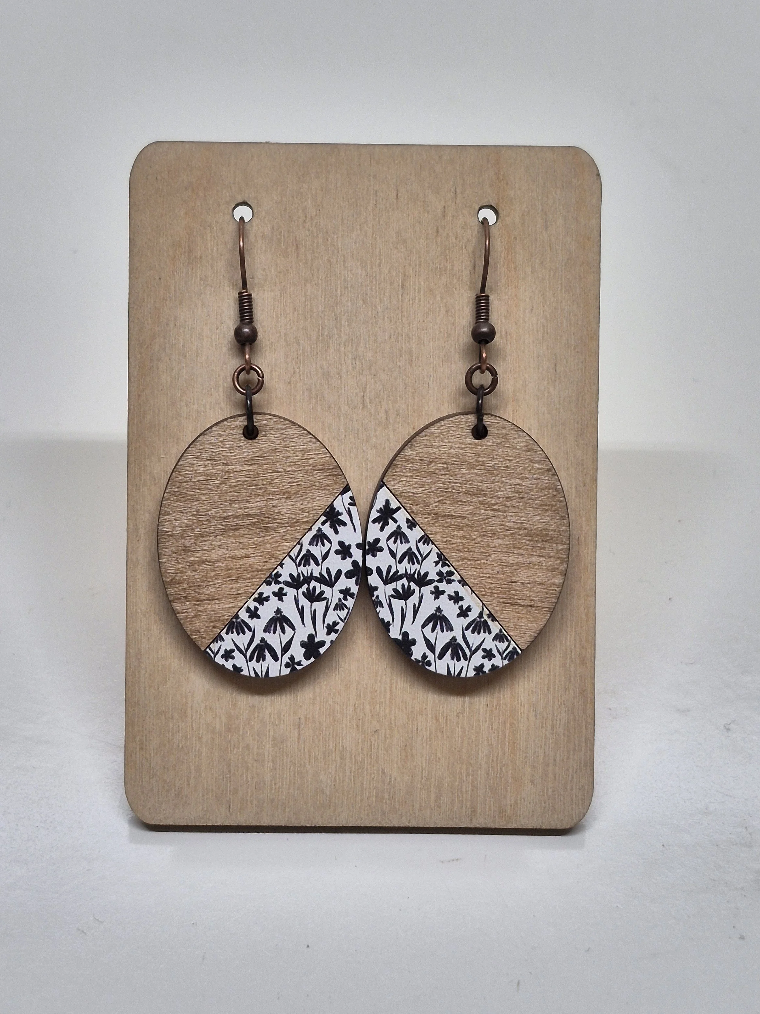 Black Floral Design Dangle Earrings