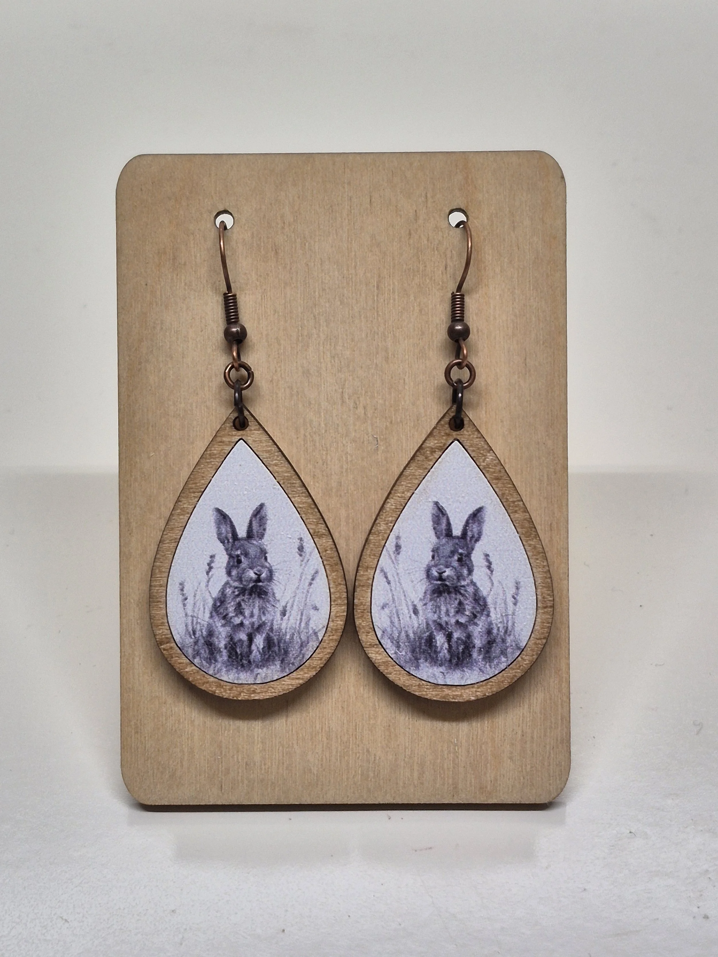 Bunny Printed Teardrop Dangle Earrings