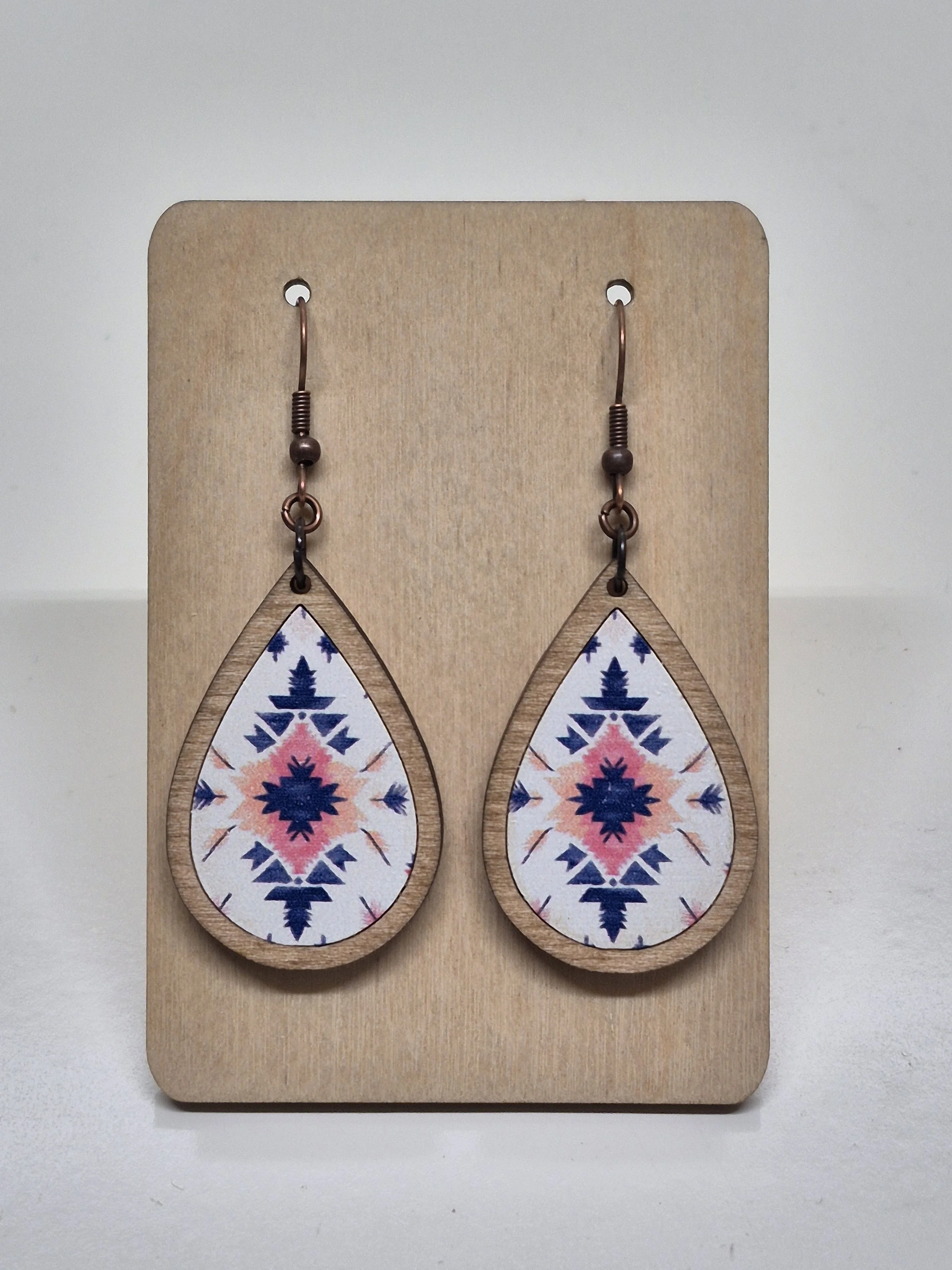 Aztec Design Teardrop Dangle Earrings