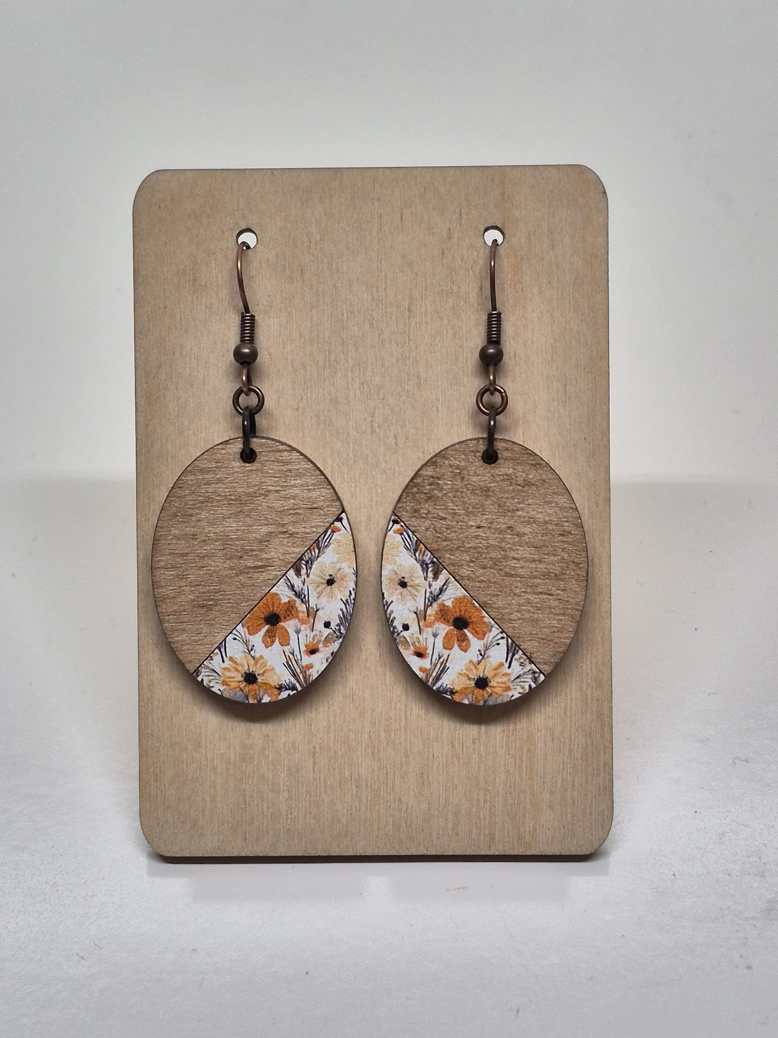 Floral Design Oval Dangle Earrings