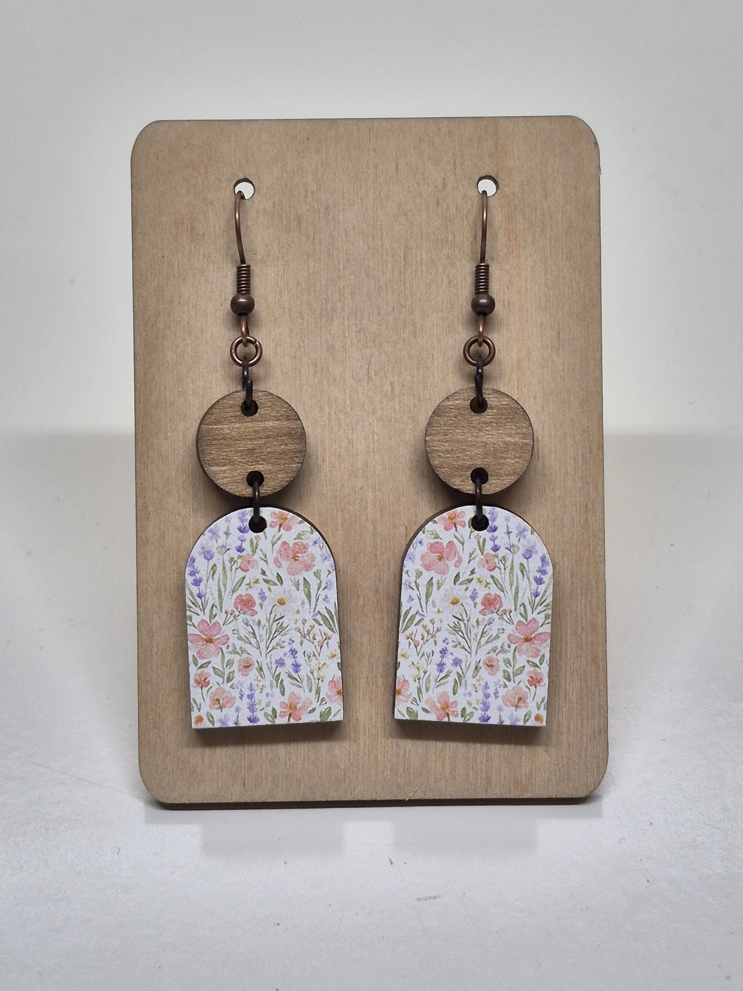 Spring Floral Printed Arched Dangle Earrings
