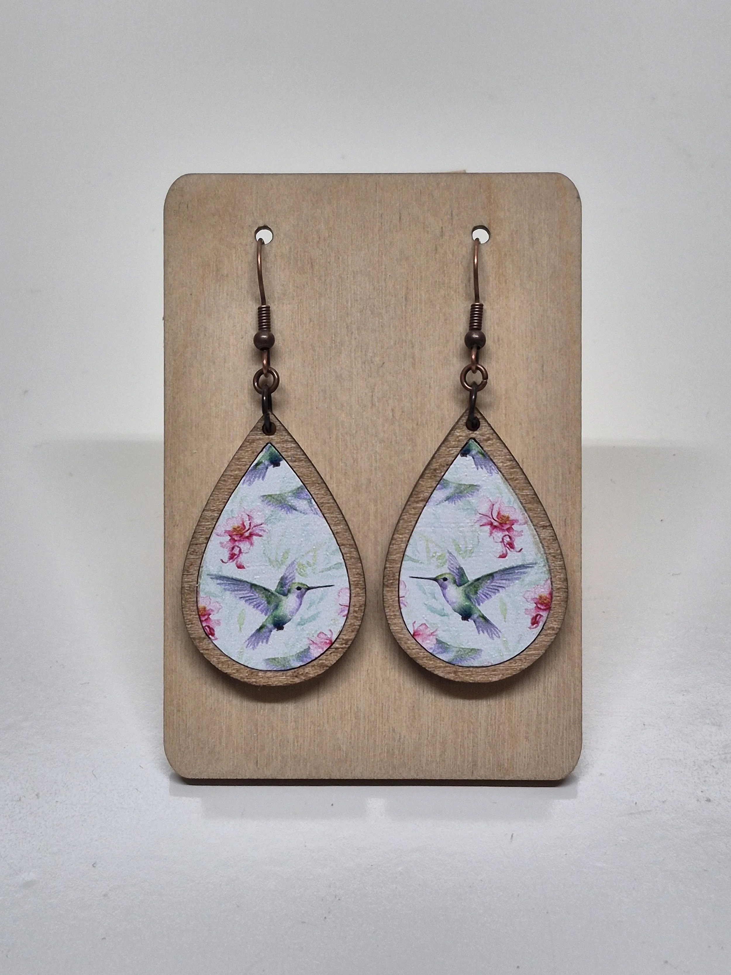 Hummingbird PrintedTeardrop Dangles