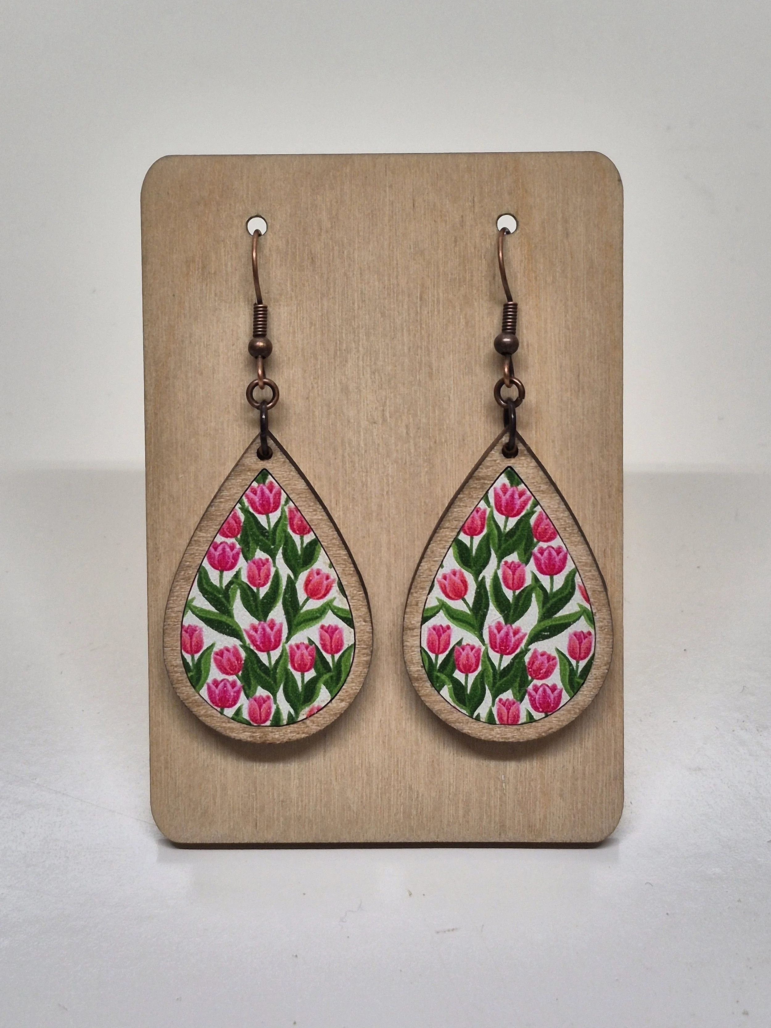 Pink Tulips Teardrop Dangle Earrings