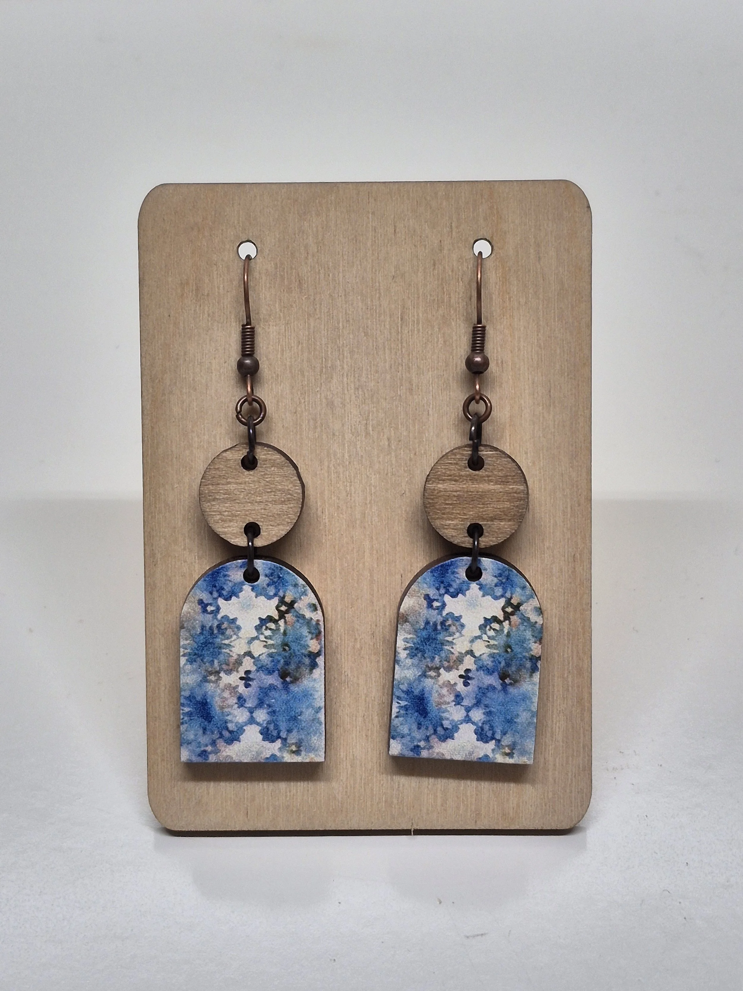 Blue Design Arched Dangle Earrings