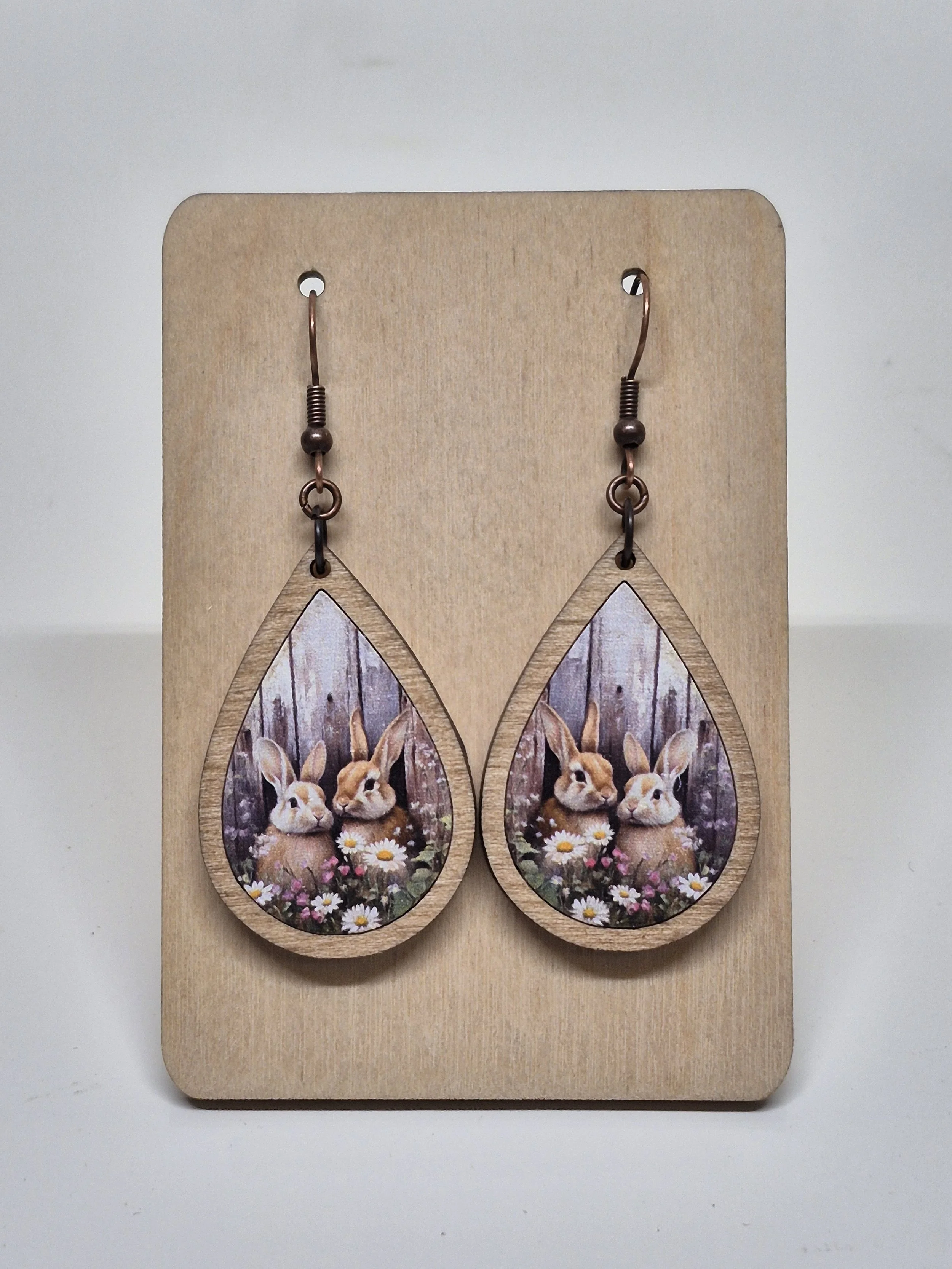 Bunny Inlay Teadrop Dangle Earrings