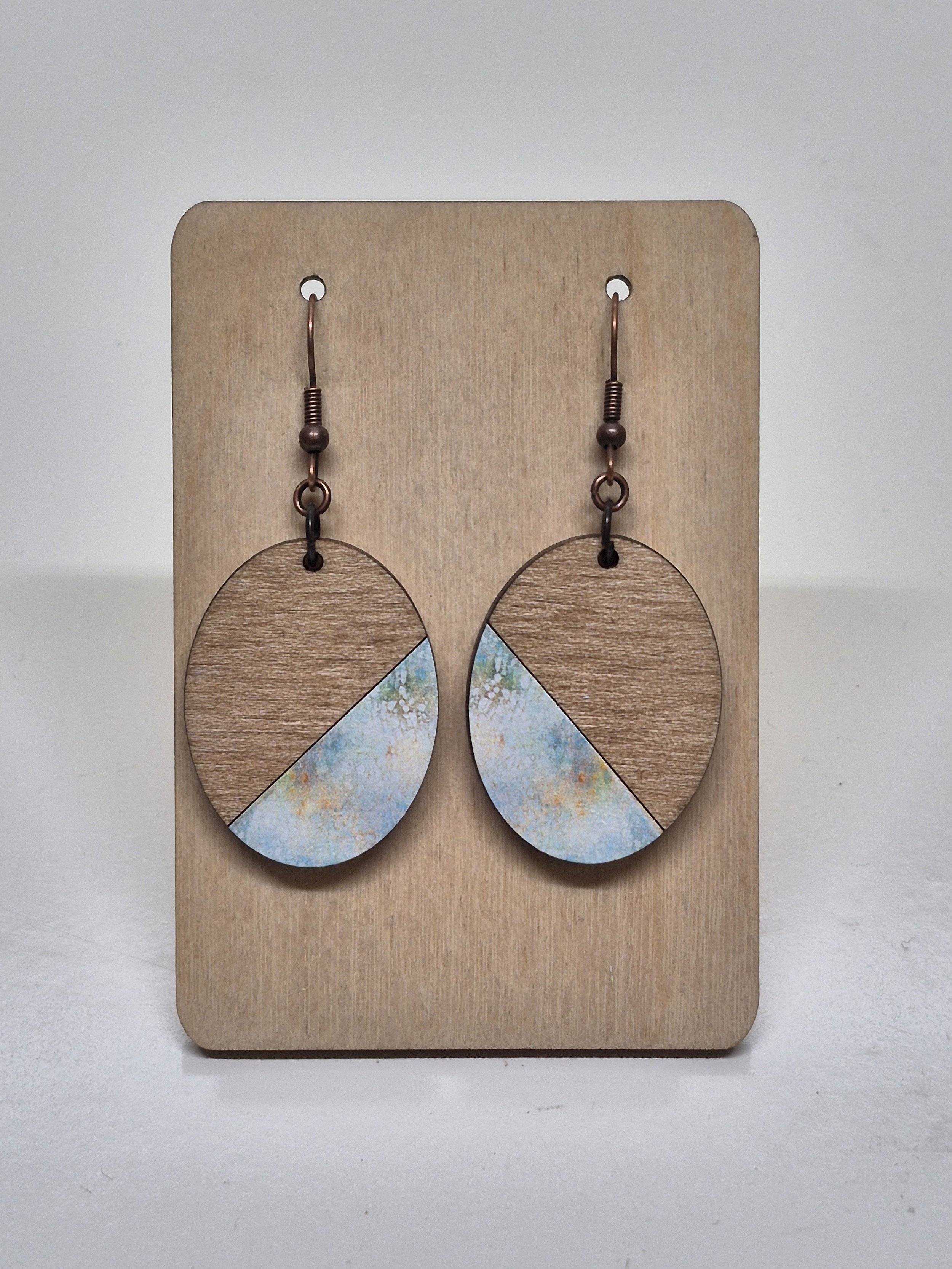 Teal Design Oval Dangle Earrings