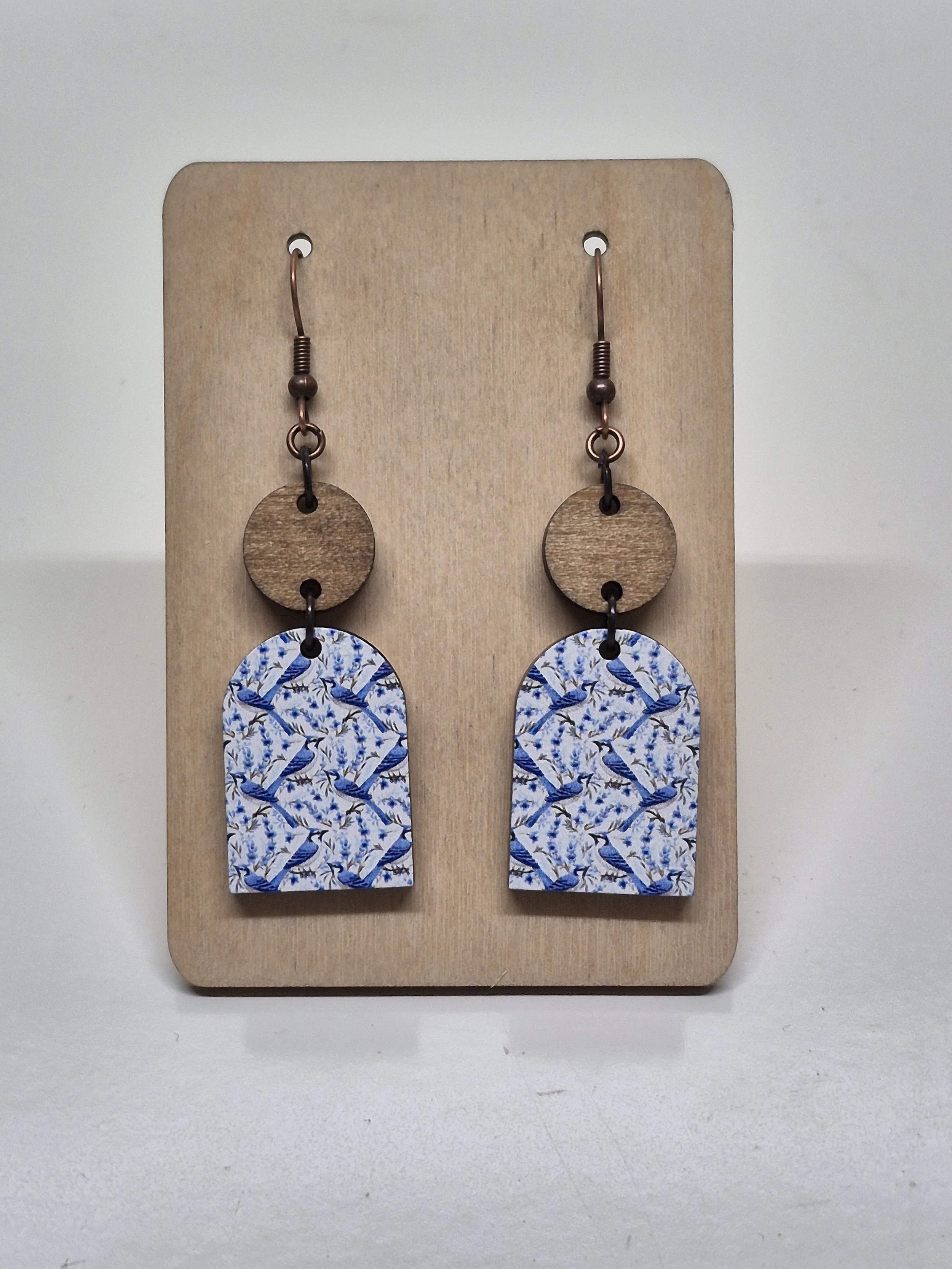 Blue Birds Arched Dangle Earrings