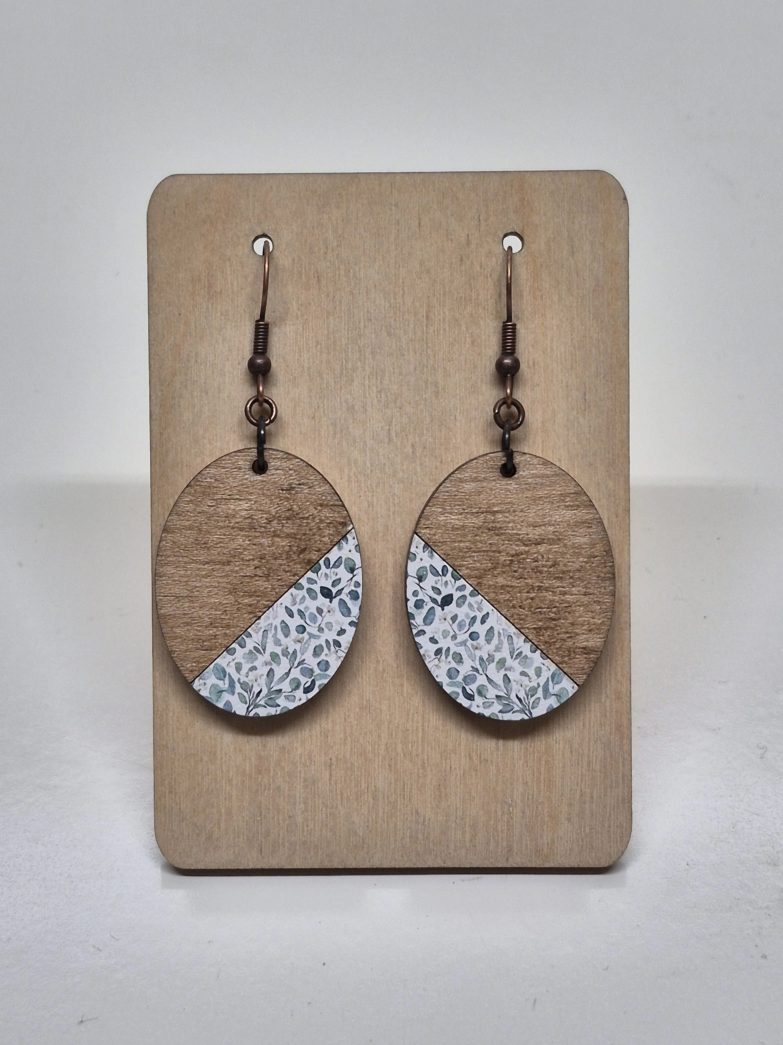 Teal Leaf Design Oval Dangle Design