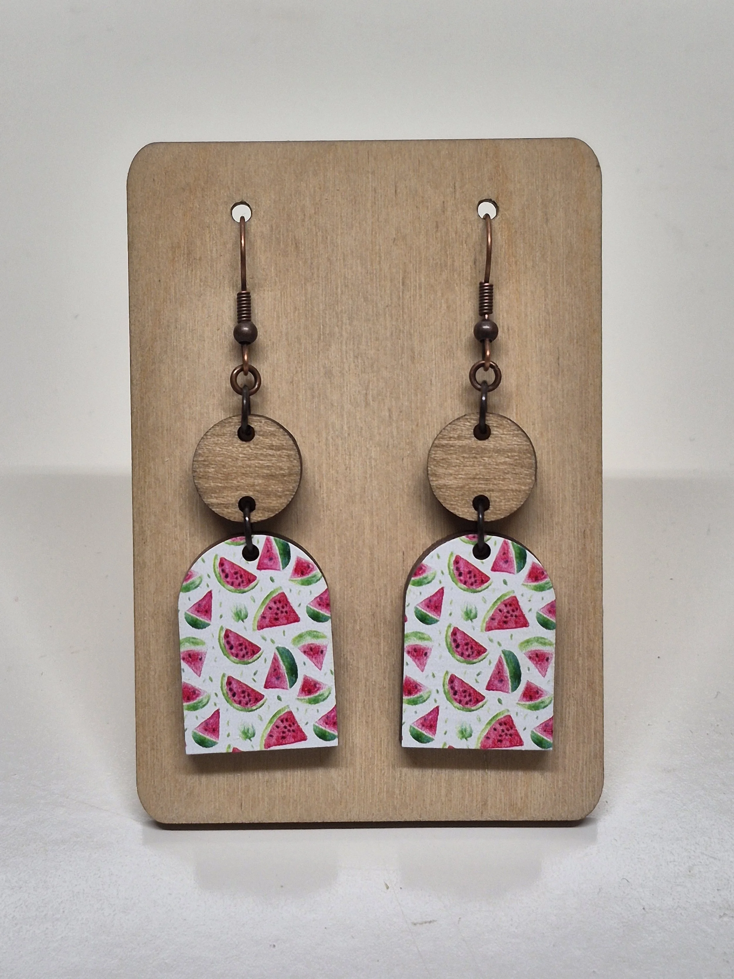 Watermelon Printed Arch Dangle Earrings