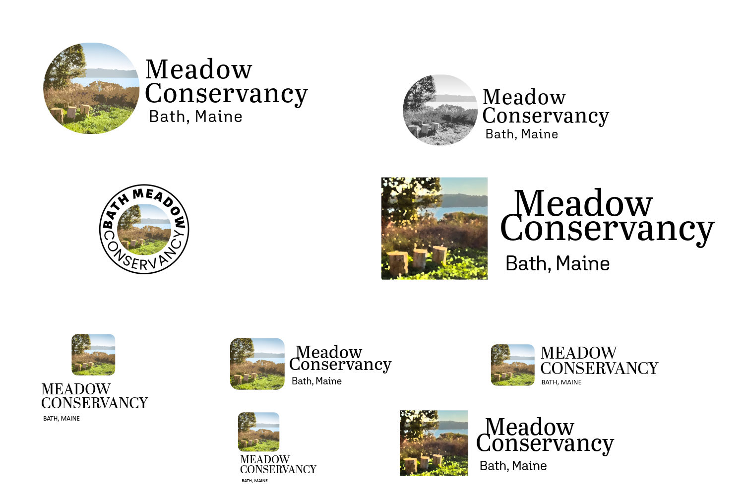 Posterized image of meadow with stump seating, river, tree, grass and fall plants