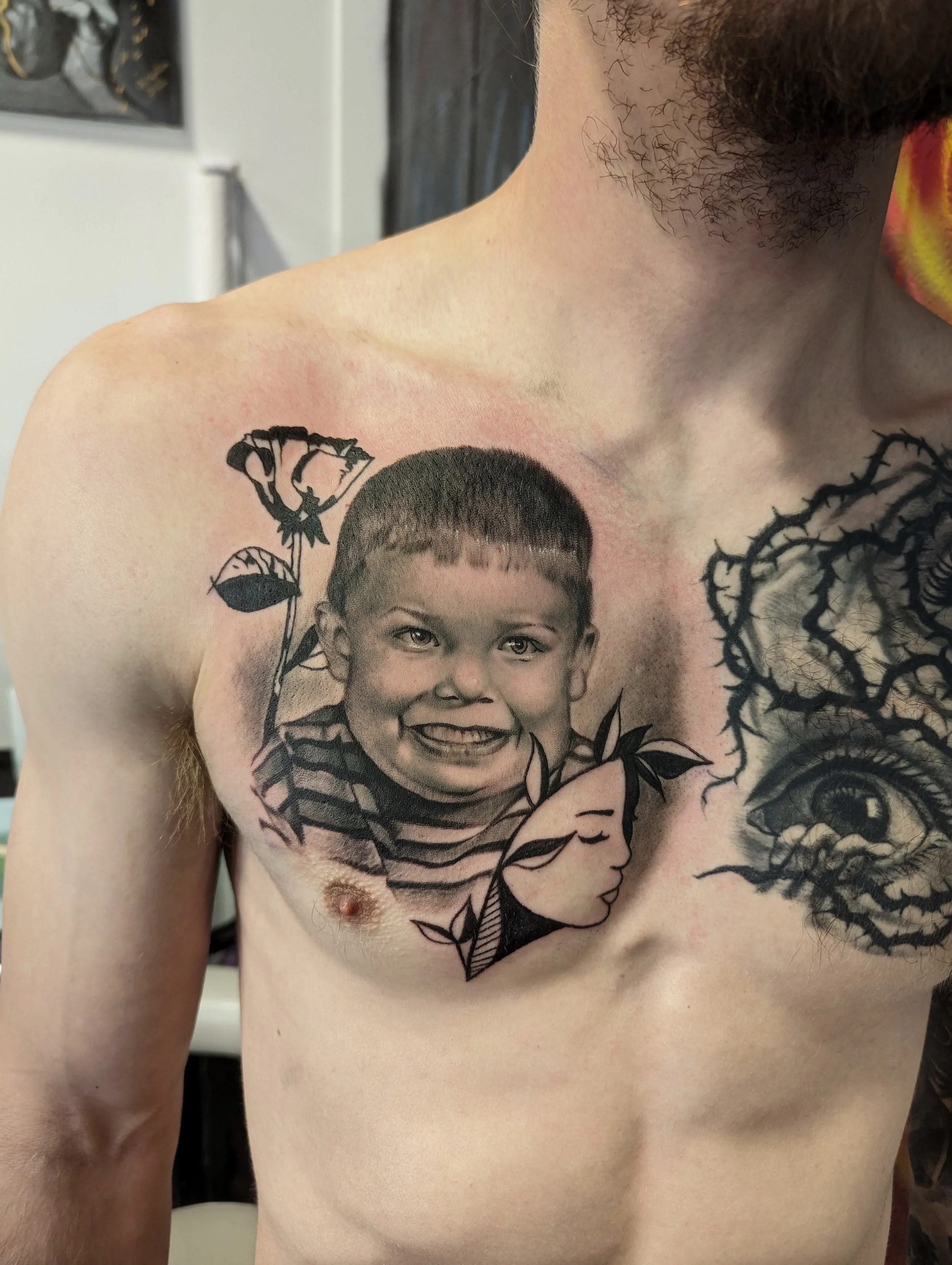 black and grey portrait of someone's younger brother