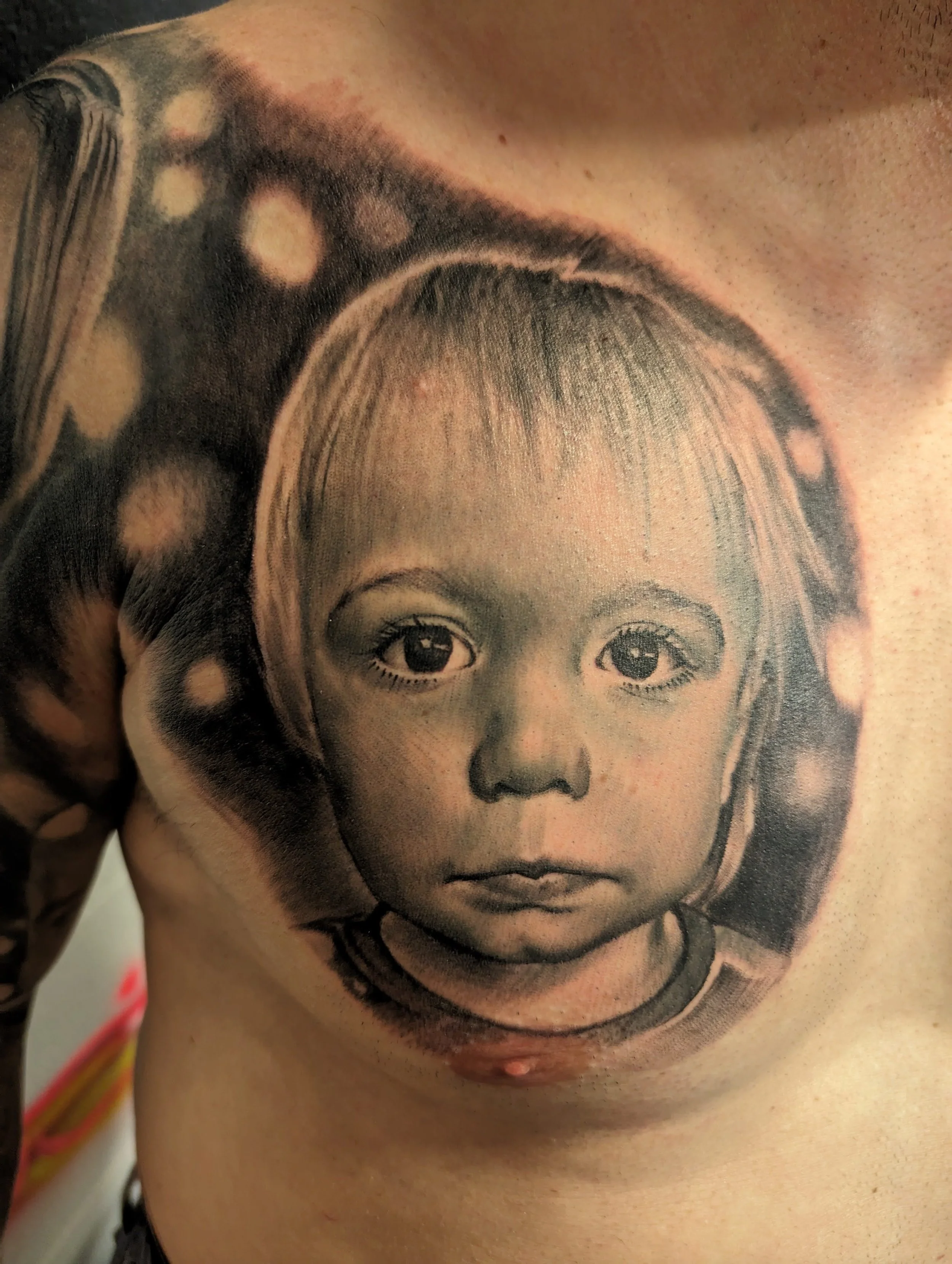 black and grey portrait of a toddler