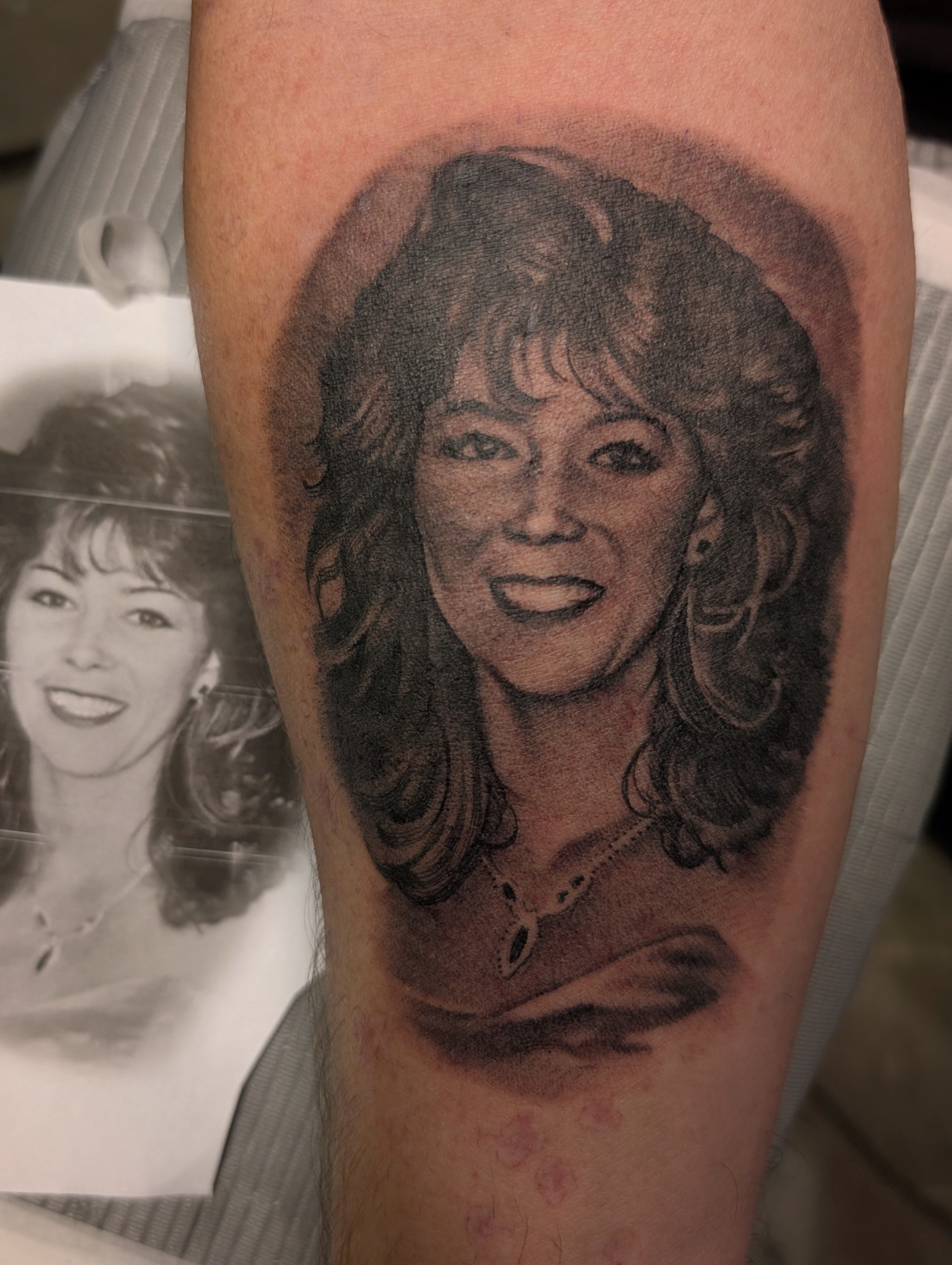 black and grey portrait of someone's wife