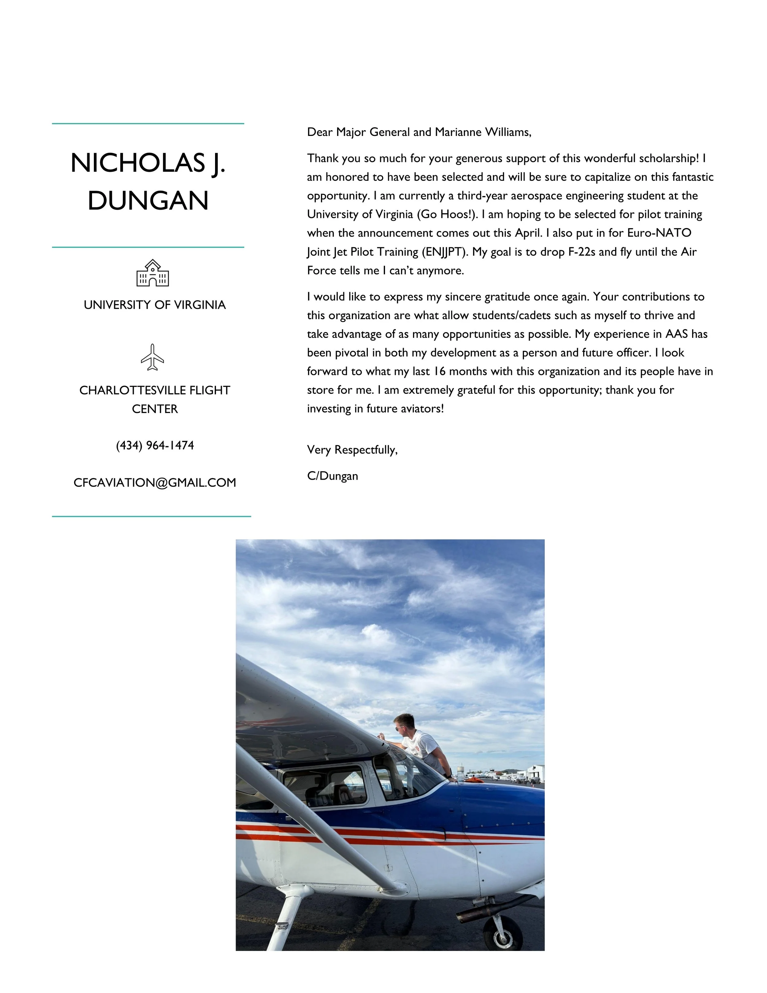 Dungan 2026 Flight Scholarship TY Notes Williams.jpg