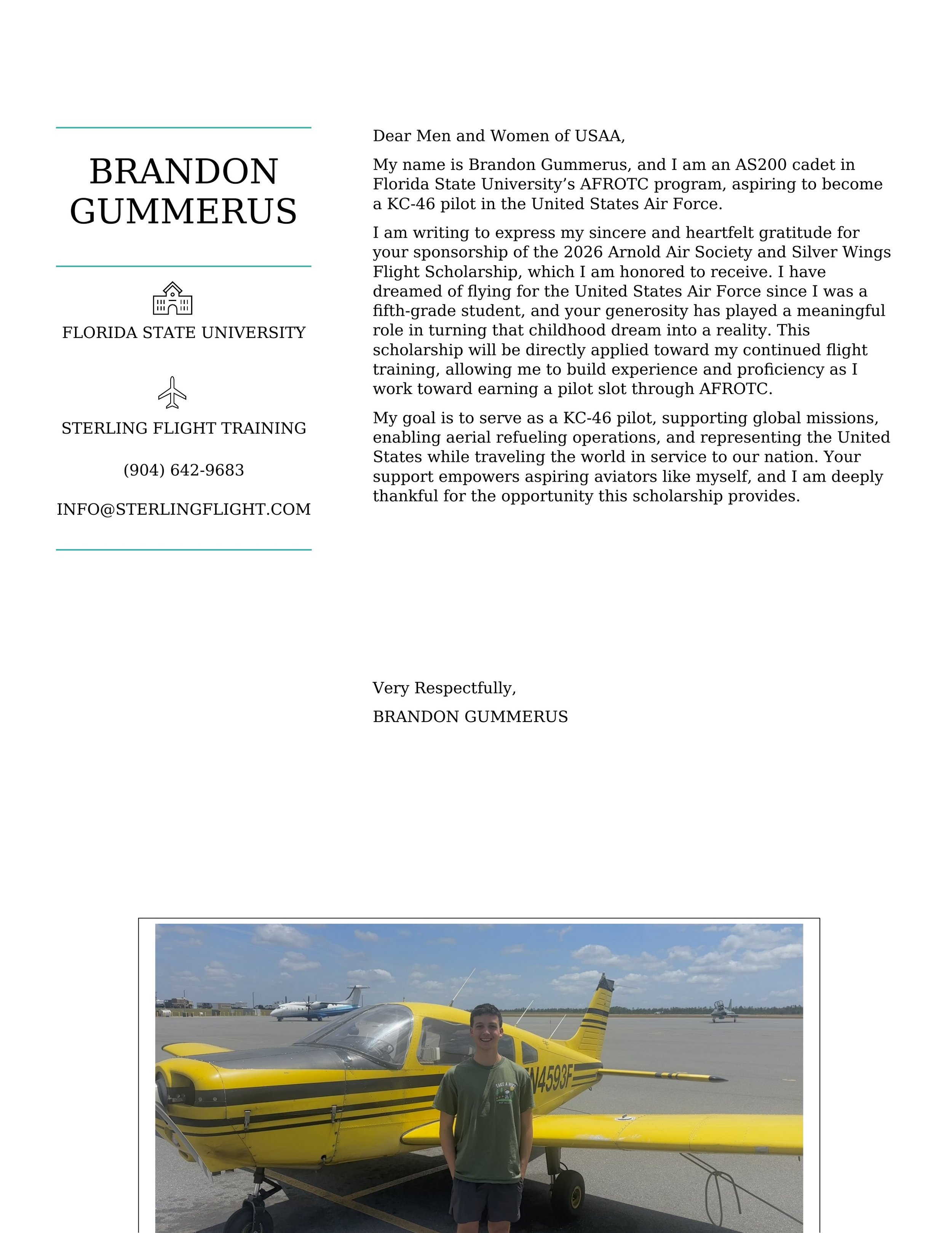 Gummerus 2026 Flight Scholarship TY Notes USAA_BRANDON GUMMERUS.jpg