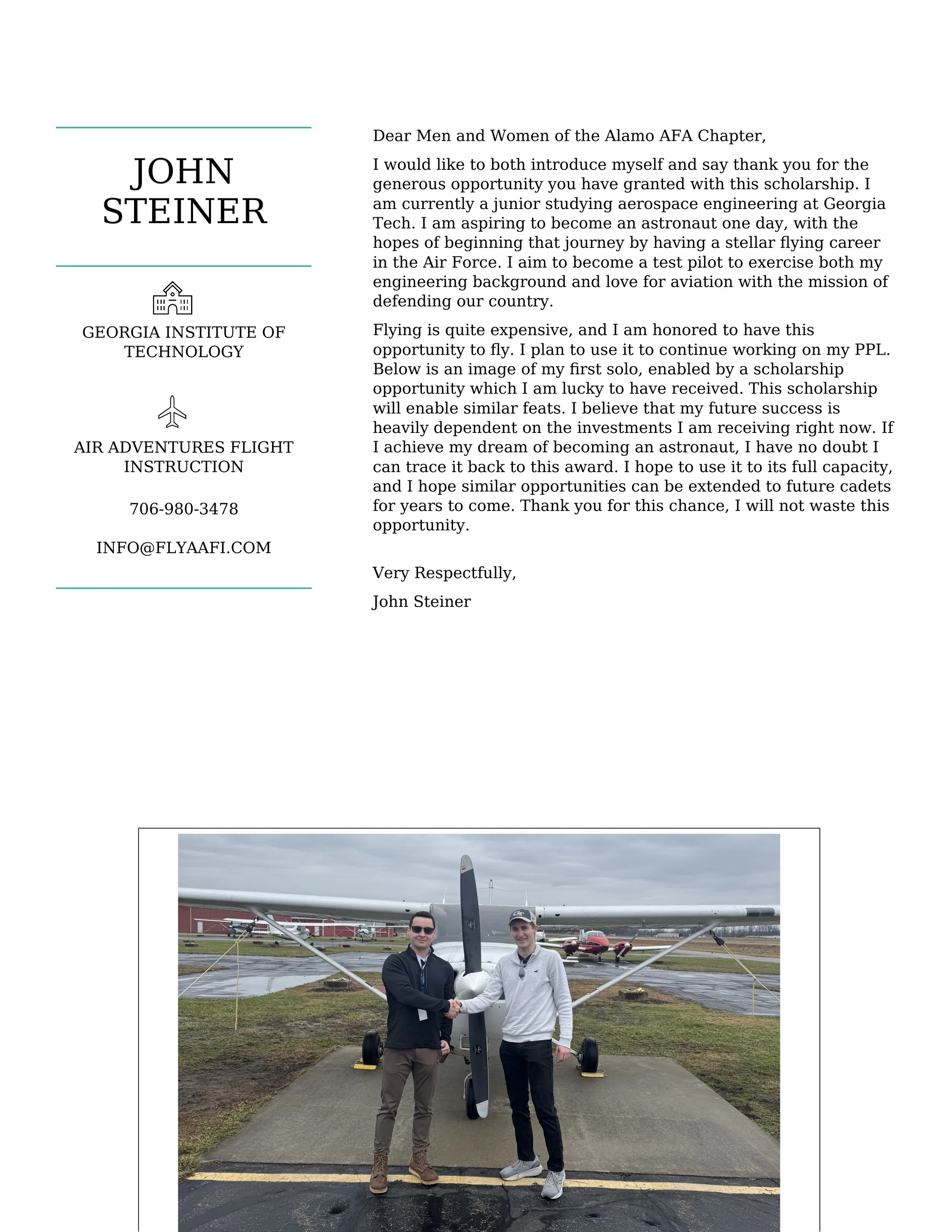 Steiner 2026 Flight Scholarship TY Notes AFA_Steiner.jpg