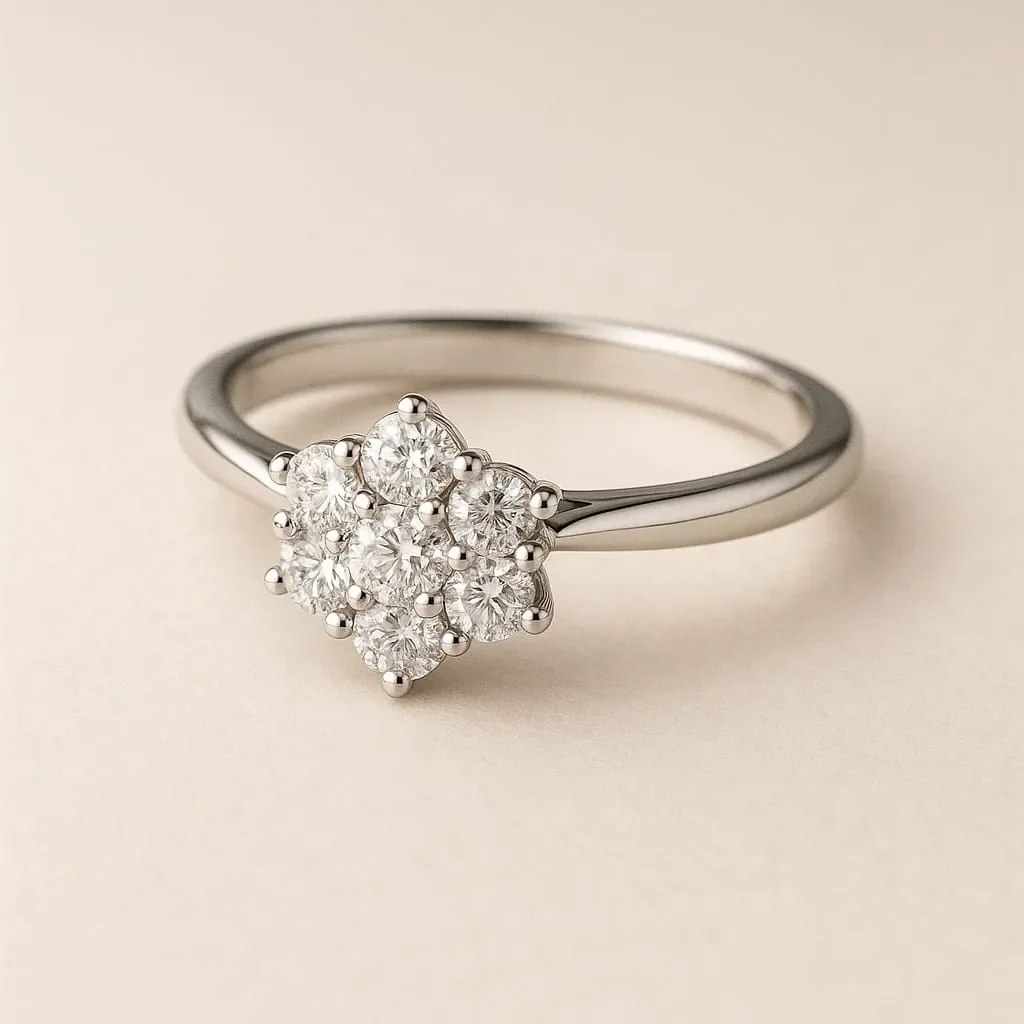 Layaz New Zealand diamond flower cluster engagement ring in white gold