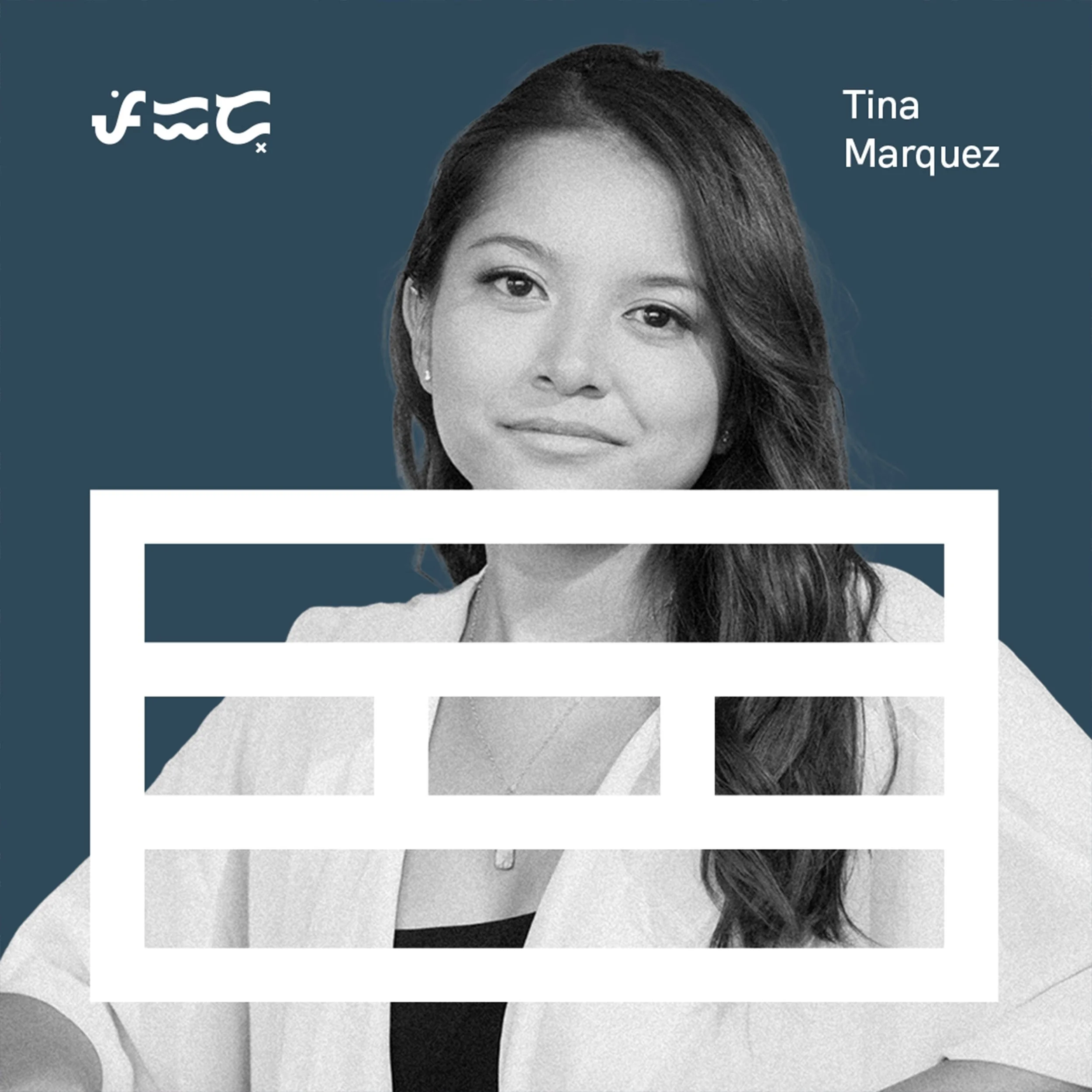 PIID social graphic featuring Tina Marquez in black and white with a white modular logo over a dark blue background.