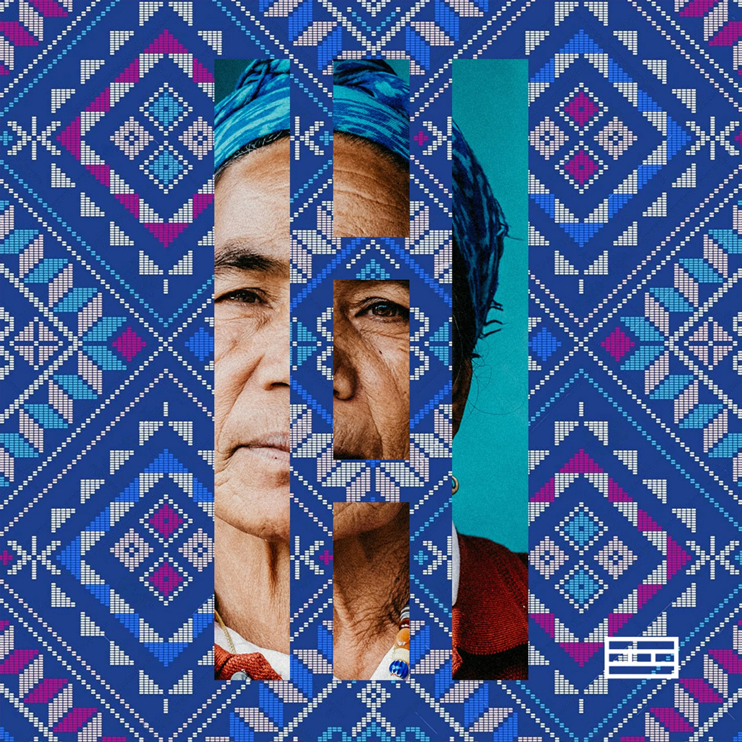 PIID cultural brand graphic combining a portrait with blue, purple and white Filipino textile-inspired patterns.