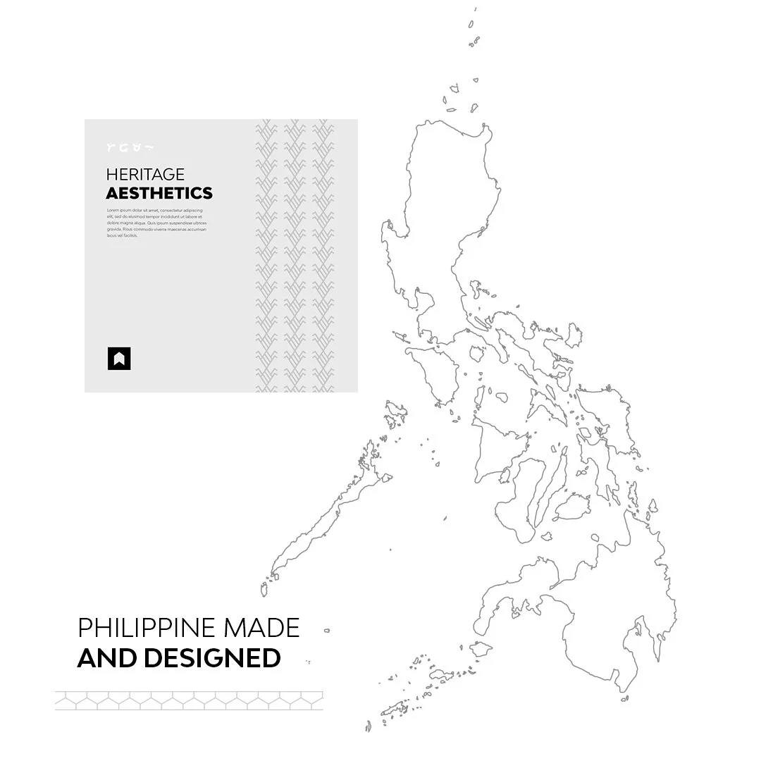 Ahon minimal brand concept with a Philippines map, subtle heritage pattern and Philippine Made and Designed typography.