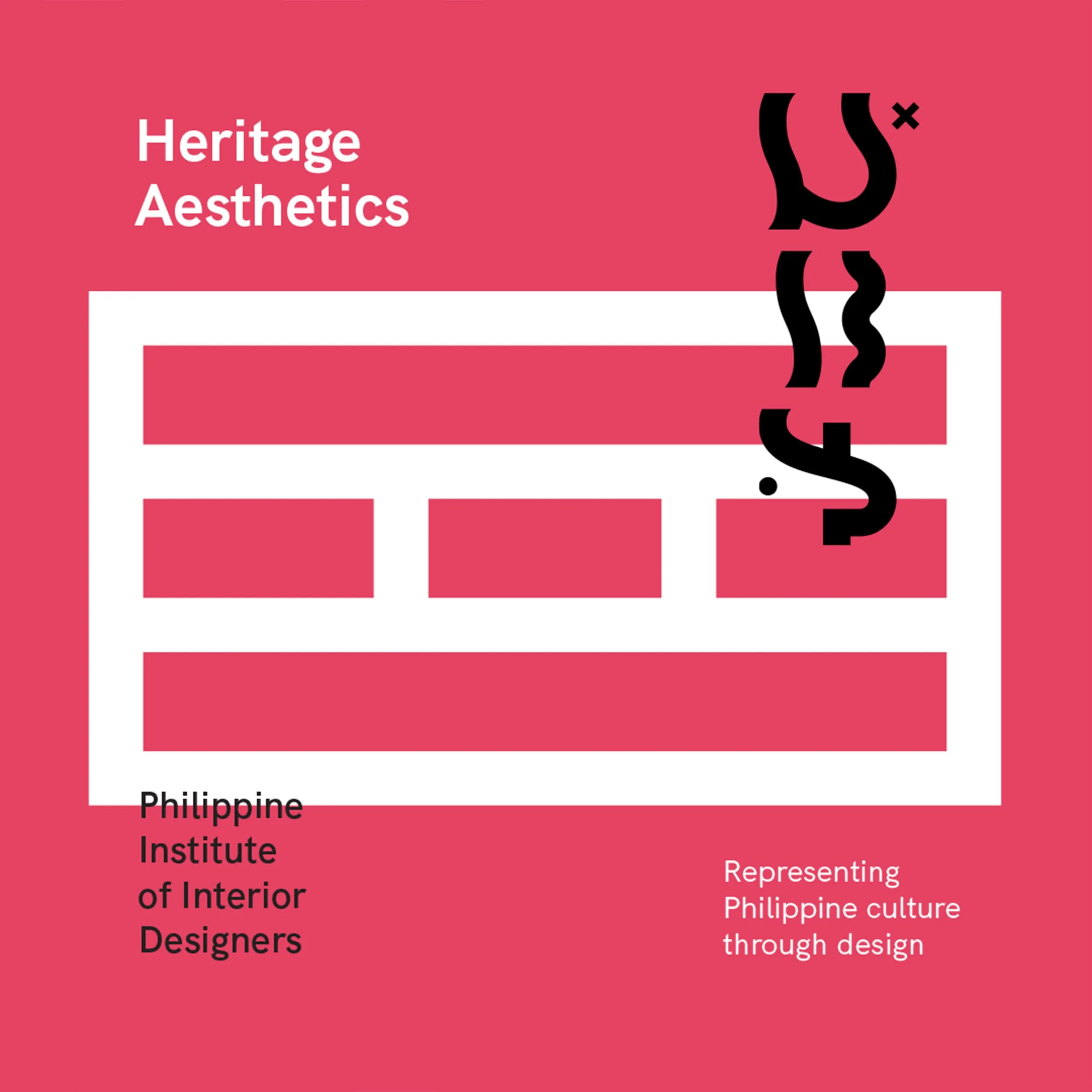 Pink PIID Heritage Aesthetics graphic with a white modular logo and Filipino cultural lettering.