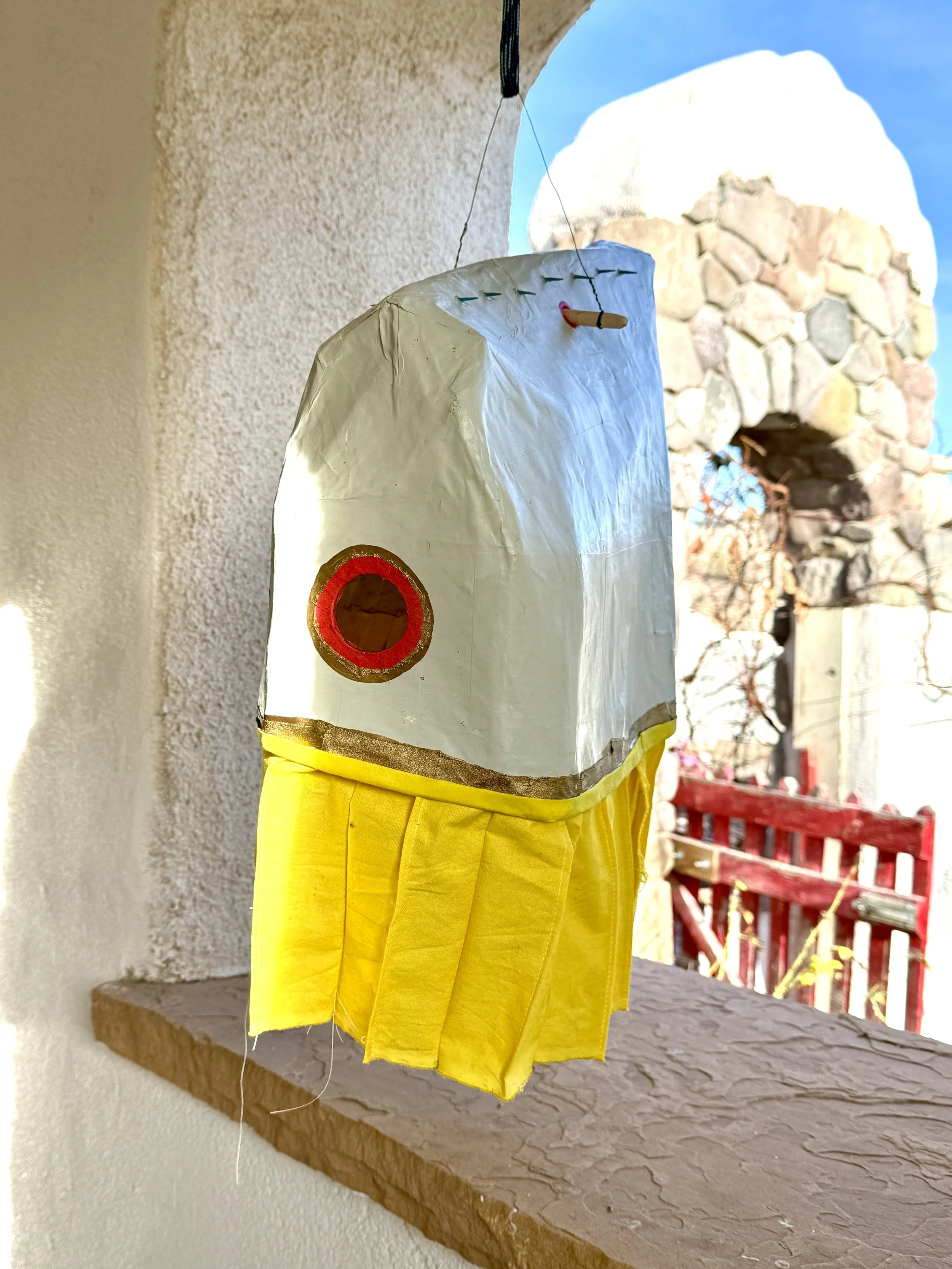 MODERN: Grey B with Yellow Curtain + Wood Spikes + Wood Post/Handle