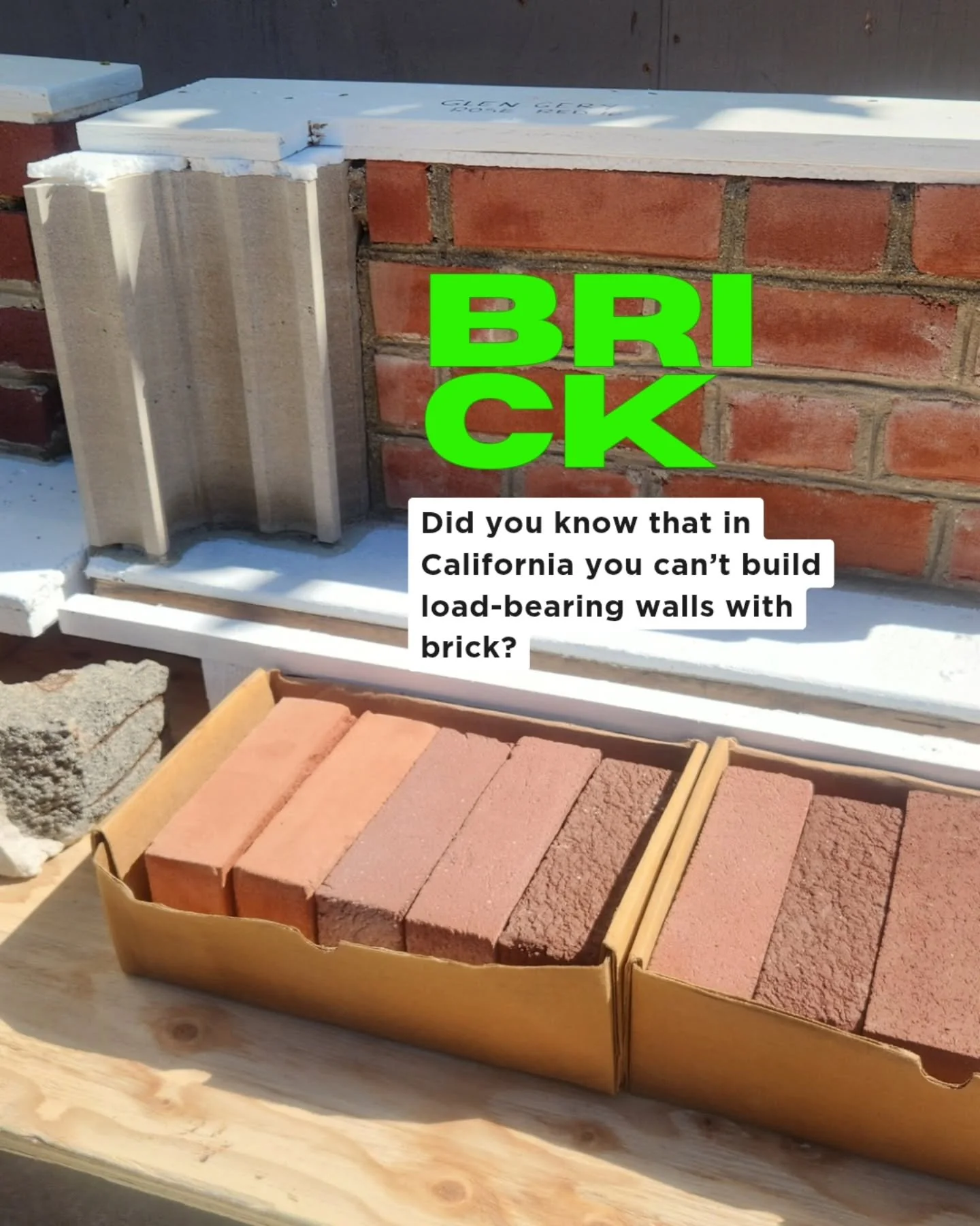 🧱🧱🧱🧱🧱🧱🧱🧱🧱🧱🧱🧱🧱🧱🧱🧱🧱🧱
Did you know that in California, you can&rsquo;t build load-bearing walls with brick?

That&rsquo;s because traditional brick walls &mdash; called URM (Unreinforced Masonry) &mdash; are fragile in earthquakes. The
