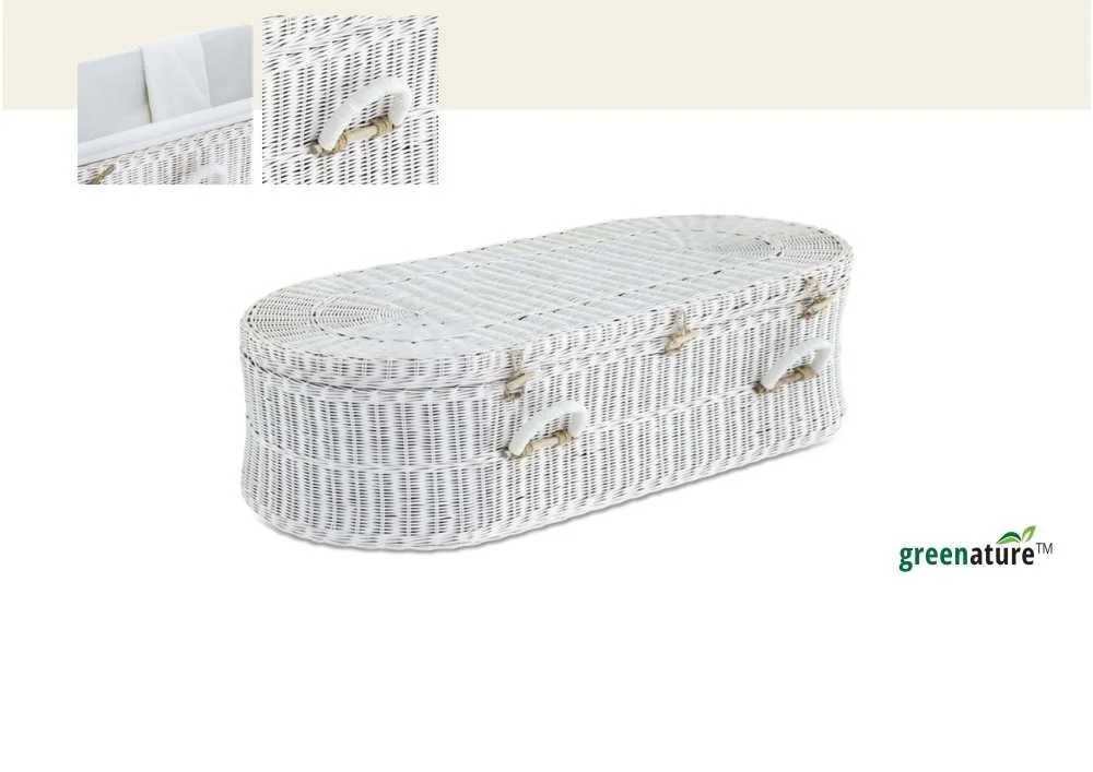 White wicker baby casket