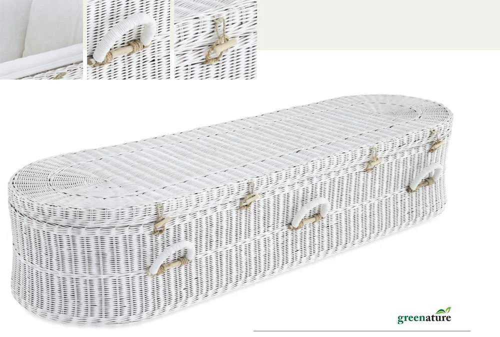 White wicker casket