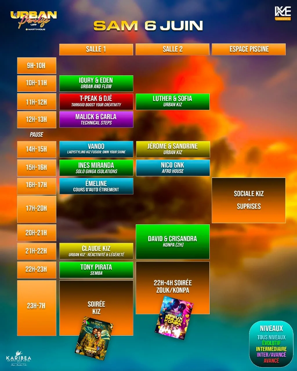 Programme samedi 6 juin - Workshops & Soirée Zouk/Konpa