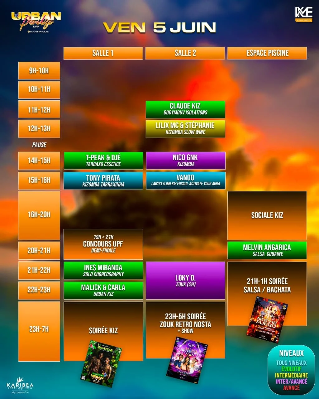 Programme vendredi 5 juin - Workshops & Soirée Kiz/Zouk