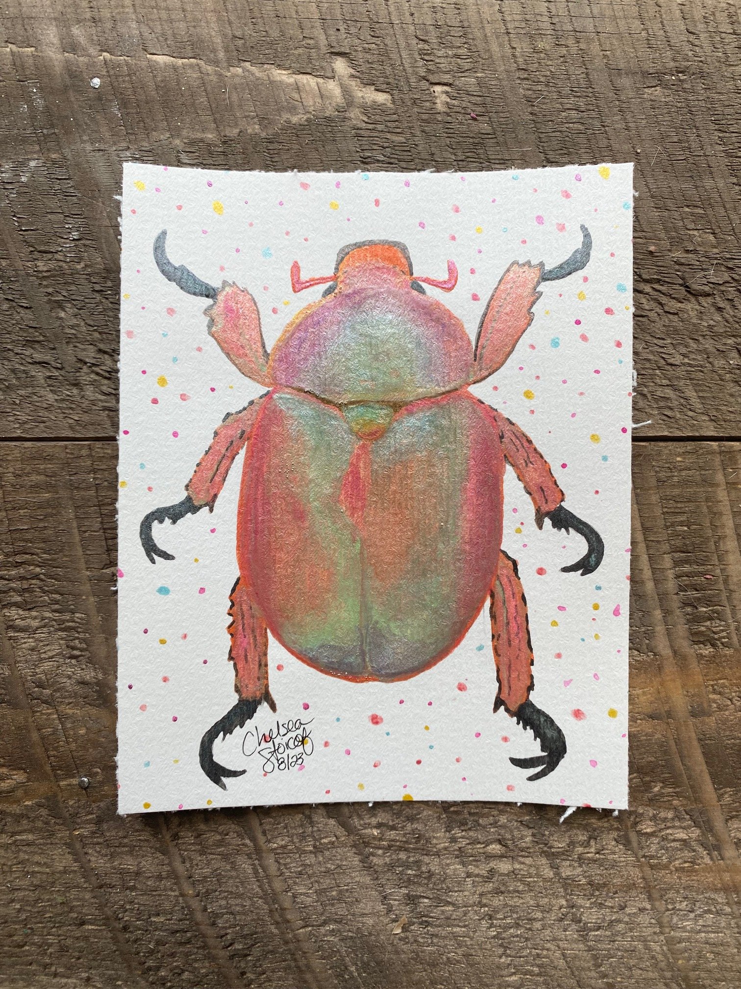 Watercolor Christmas Beetle