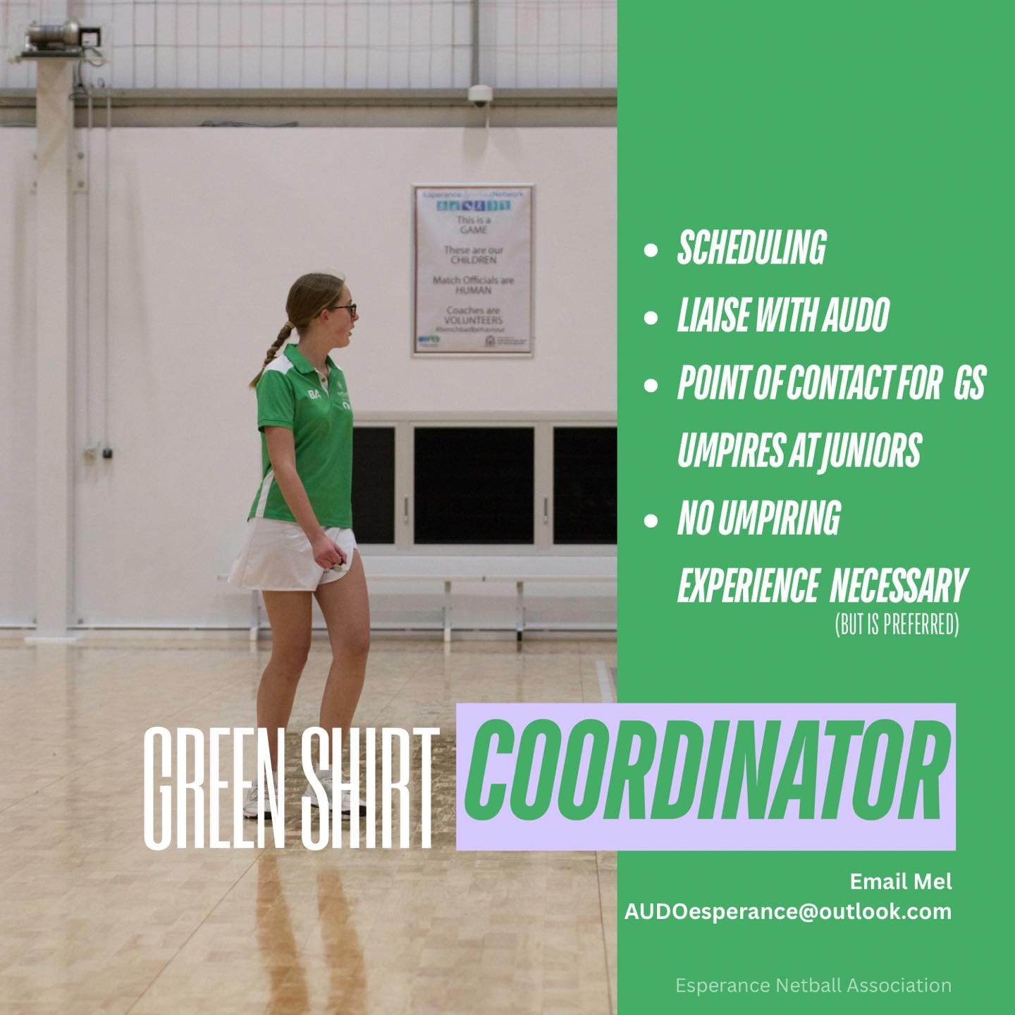 🟢Green Shirt Umpire Coordinator Wanted 🟢
We&rsquo;re looking for someone to help coordinate our Green Shirt umpires in 2026.
The role involves
🏐 Scheduling GS umpirings
🏐 Liaising with our AUDO 
🏐Being the point of contact for GS umpires at juni