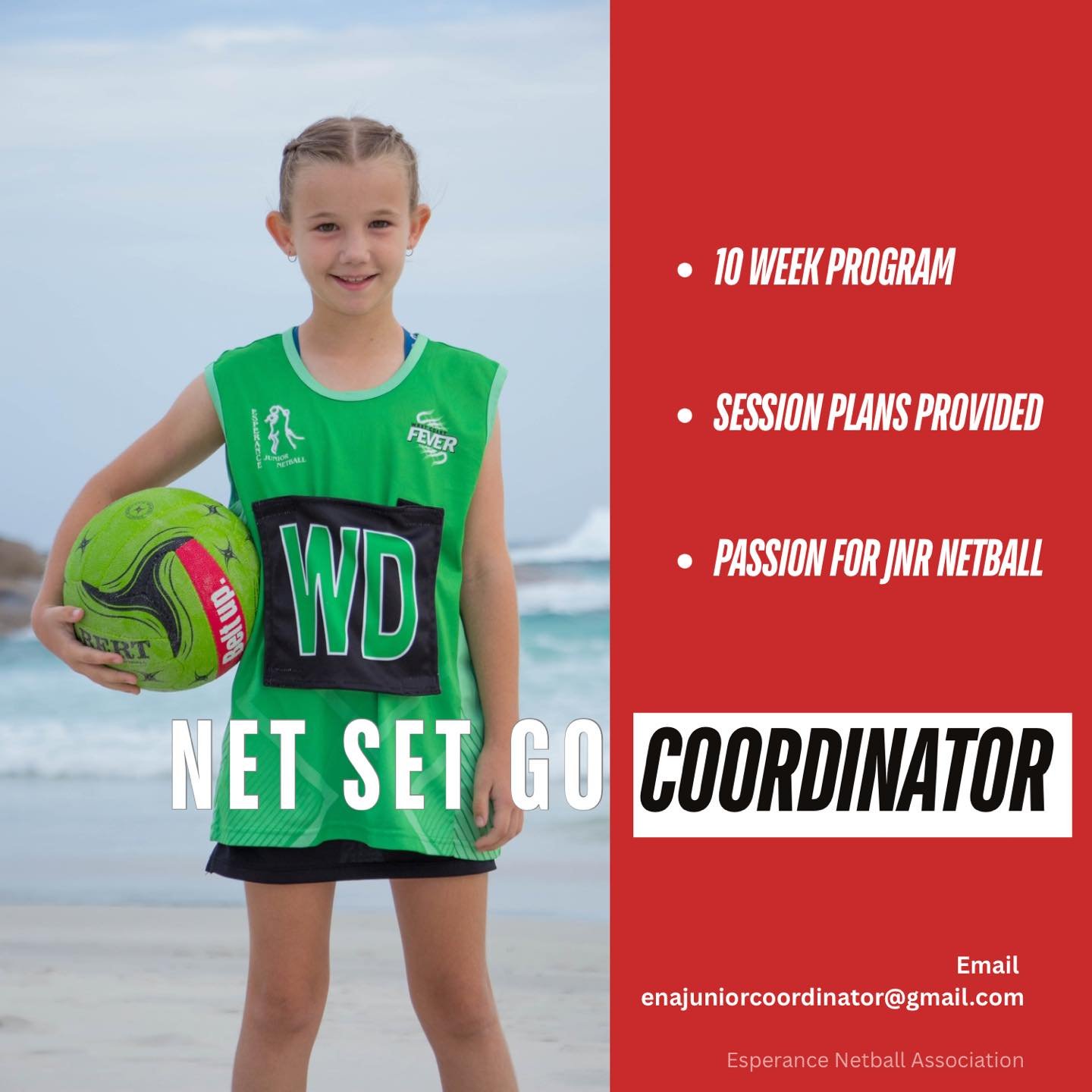 🌟 Love netball? Love working with kids? 🌟

We&rsquo;re on the lookout for a NetSetGO Coordinator to deliver the 10-week program introducing junior players to the fundamentals of netball.

🏐 All session plans provided
🏐 Focus on fun, learning, and