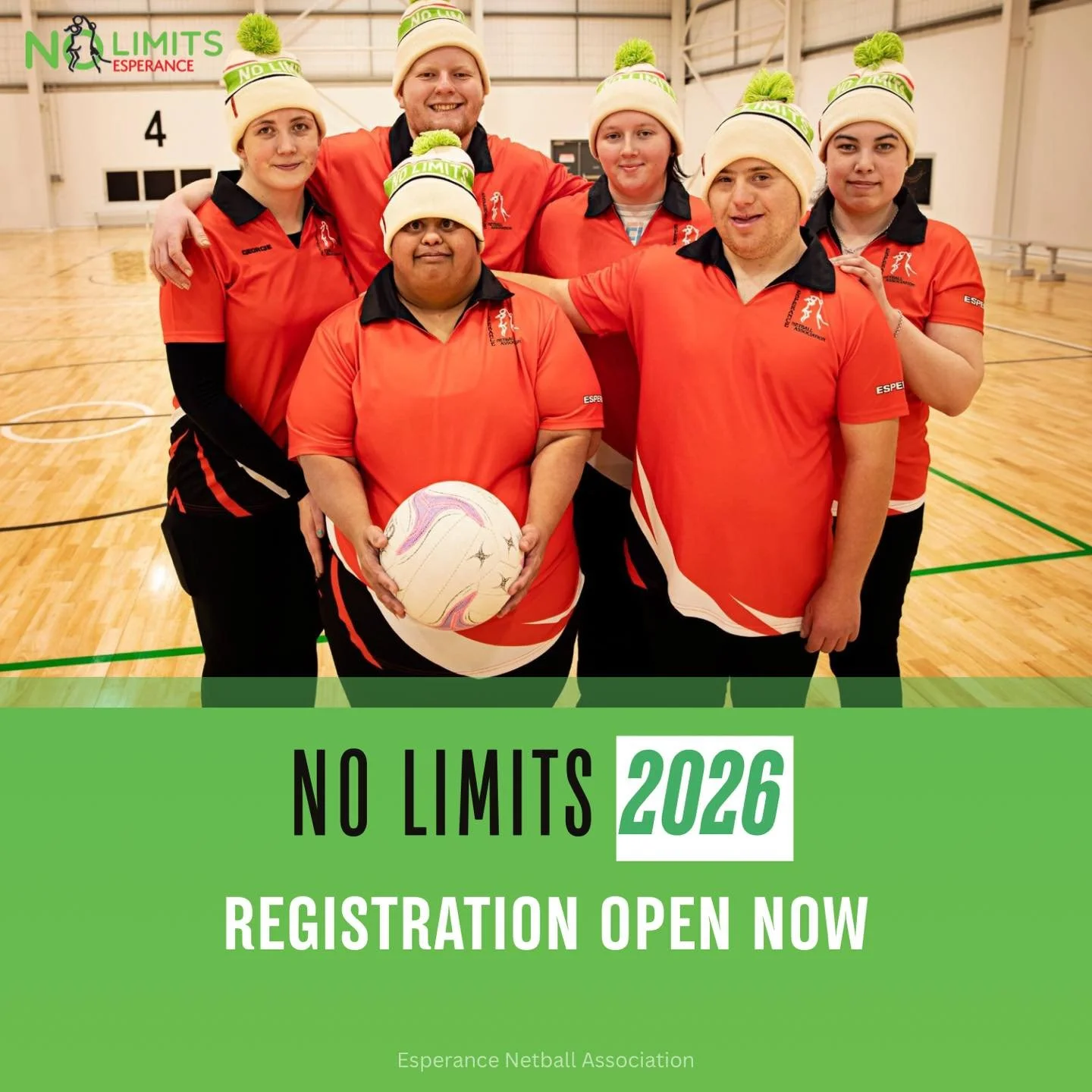 🏐💚 No Limits is back for 2026 💚🏐

Registration is now open for term 2.

All the details here: 
Www.esperancenetballassociation.com.au/news/no-limits-2026

The Esperance No Limits Netball Program is a participation-based program for individuals ag