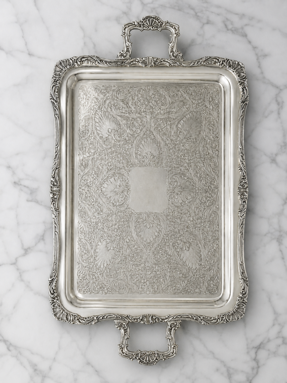 SILVERPLATE TRAY WITH FLORAL MOTIF