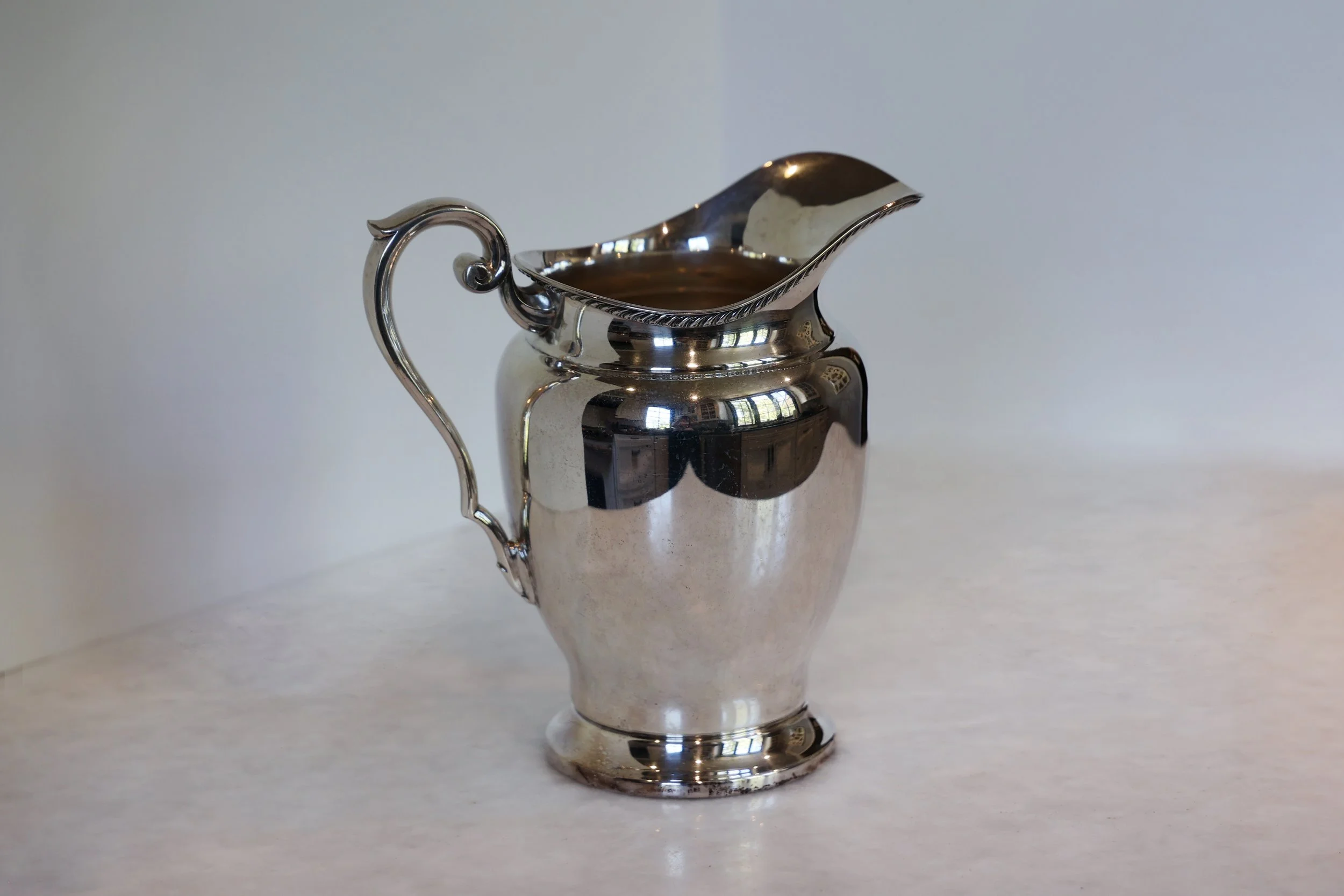 VINTAGE SILVERPLATE PITCHER WITH ROPE TRIM - CAN BE USED AS A FLORAL VASE 