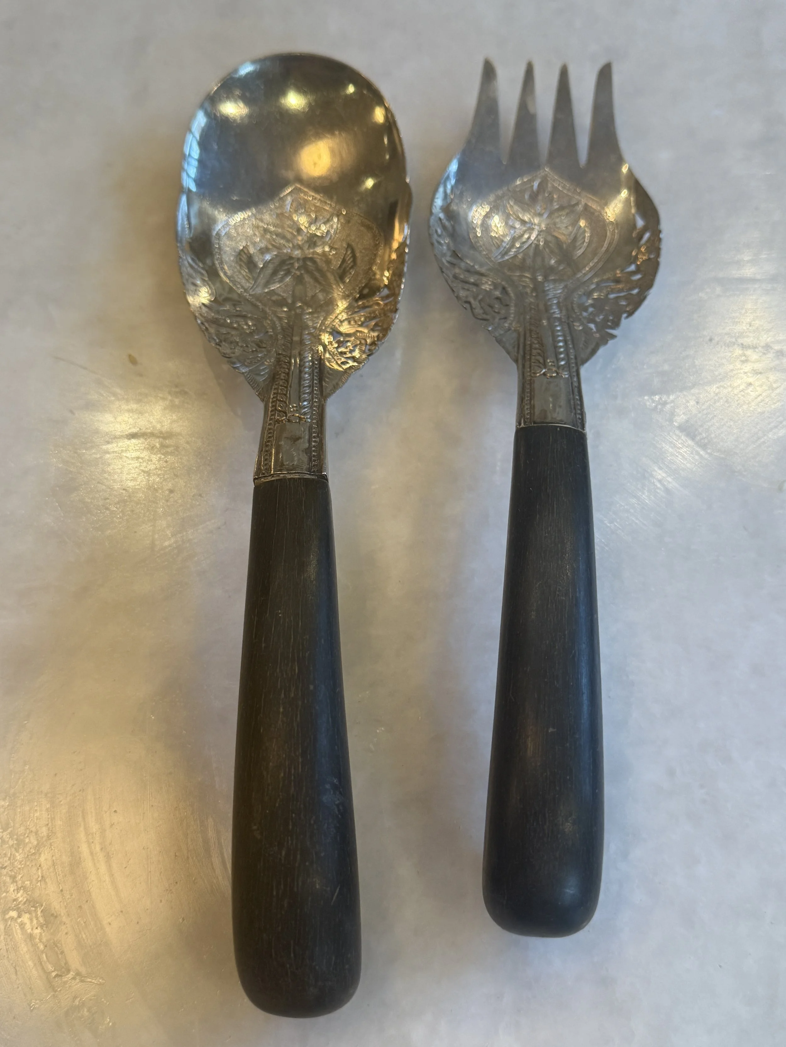 SILVER AND SILVERPLATE SALAD FORK AND KNIFE 